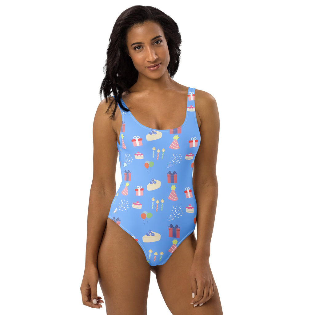 Women's Blue Birthday Party Buttery Soft Swimsuit With UPF 50+