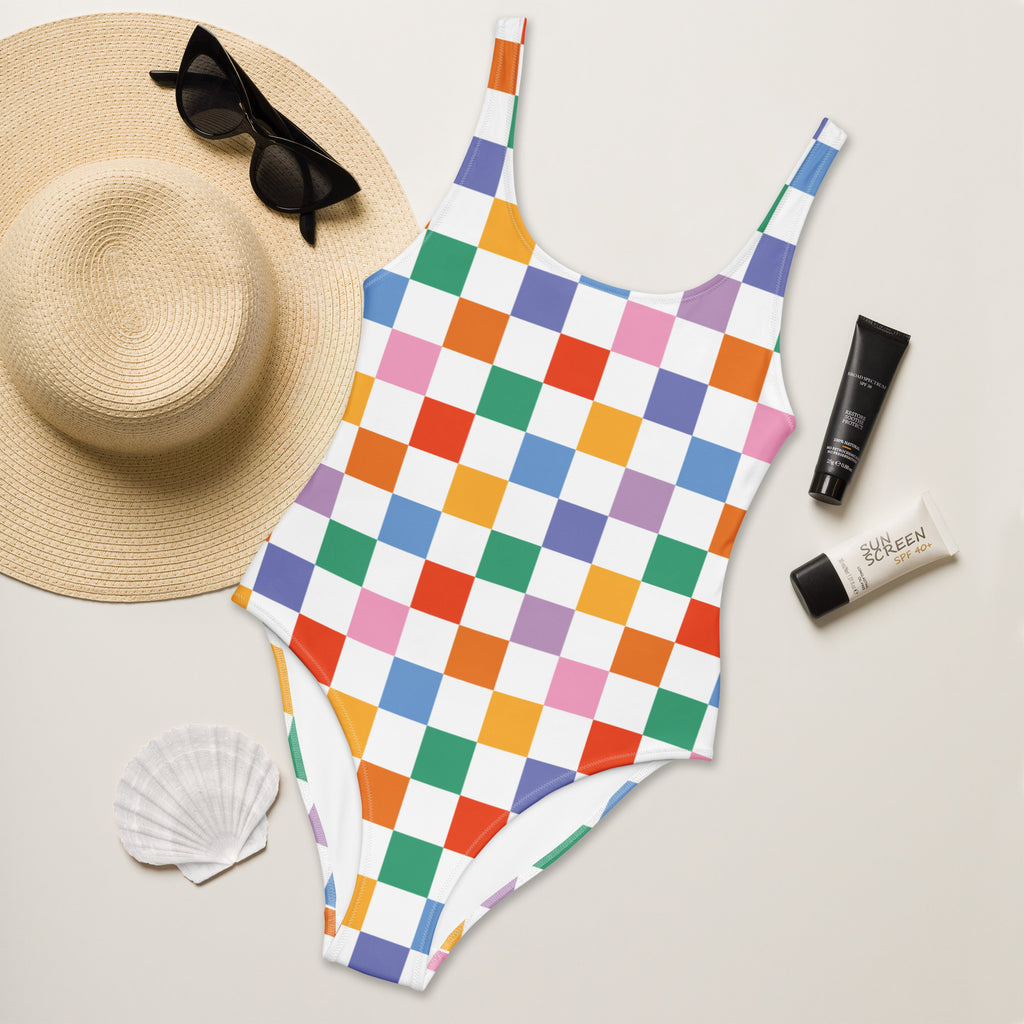 Women's Colorful Checkered Buttery Soft Swimsuit With UPF 50+