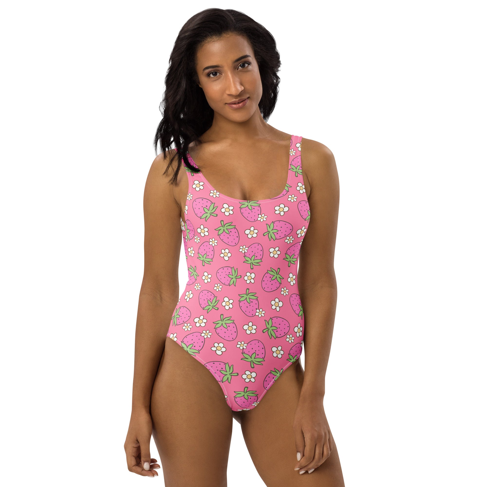 Women's Pink Strawberry Buttery Soft Swimsuit With UPF 50+