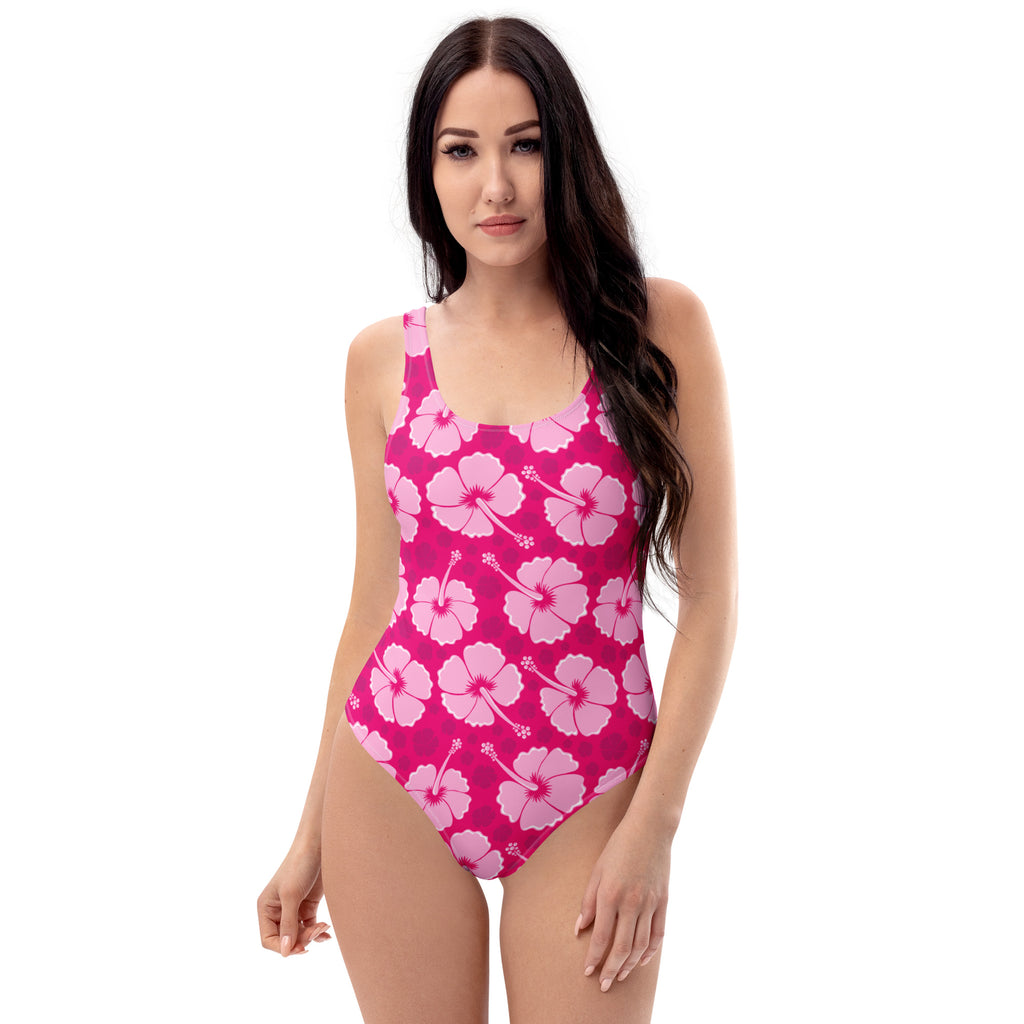 Women's Tropical Pink Hibiscus Buttery Soft Swimsuit With UPF 50+