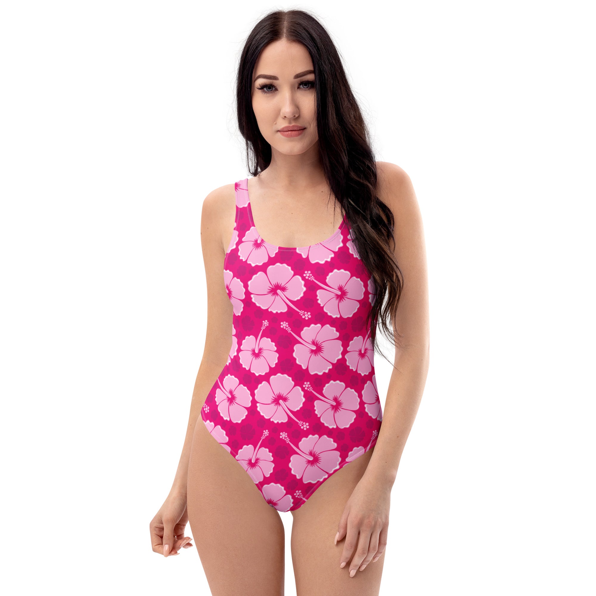 Women's Tropical Pink Hibiscus Buttery Soft Swimsuit With UPF 50+