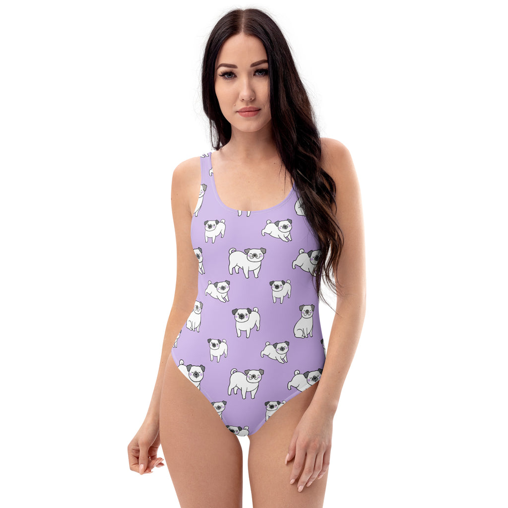 Women's Purple Pug Buttery Soft Swimsuit With UPF 50+