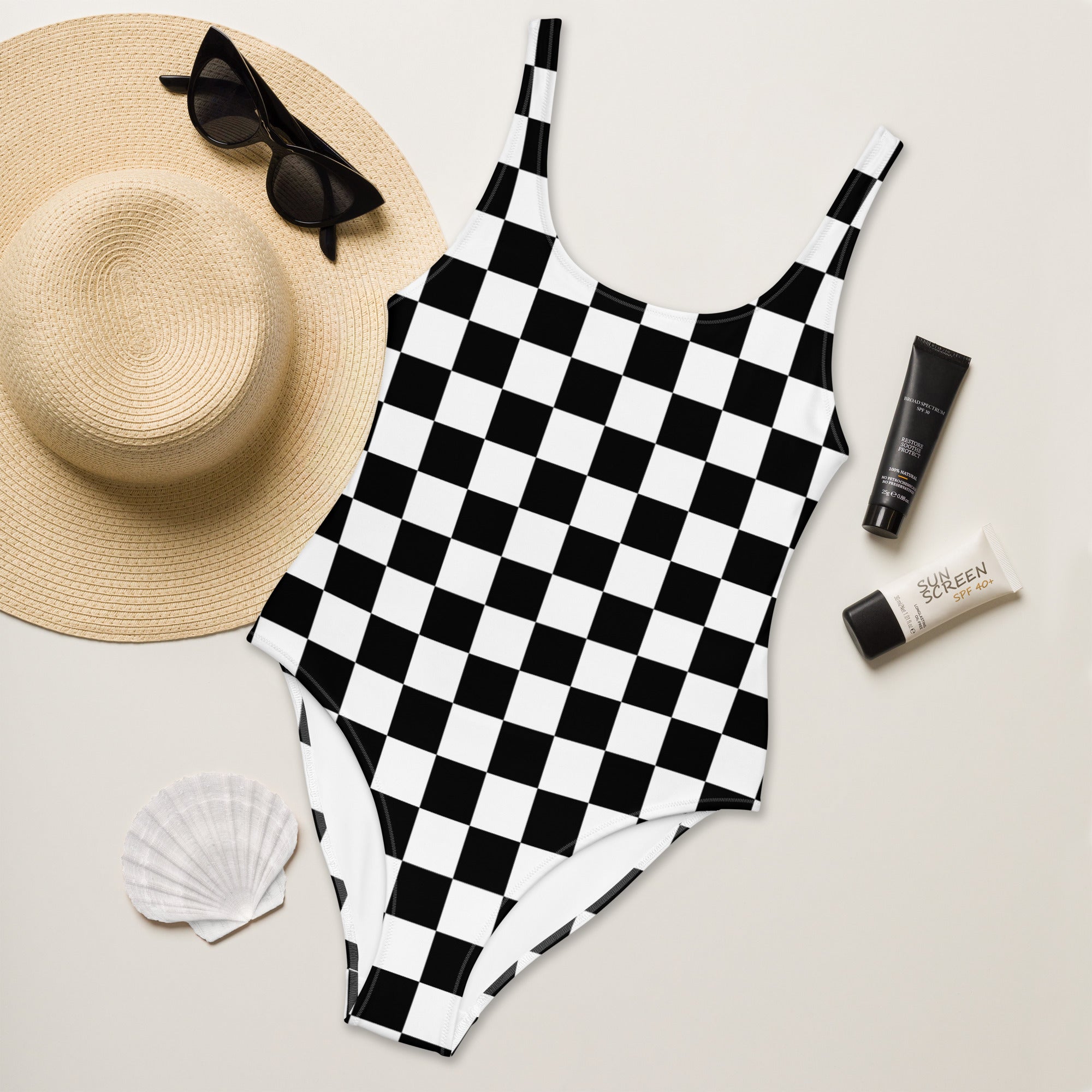 Women's Checkered Buttery Soft Swimsuit With UPF 50+