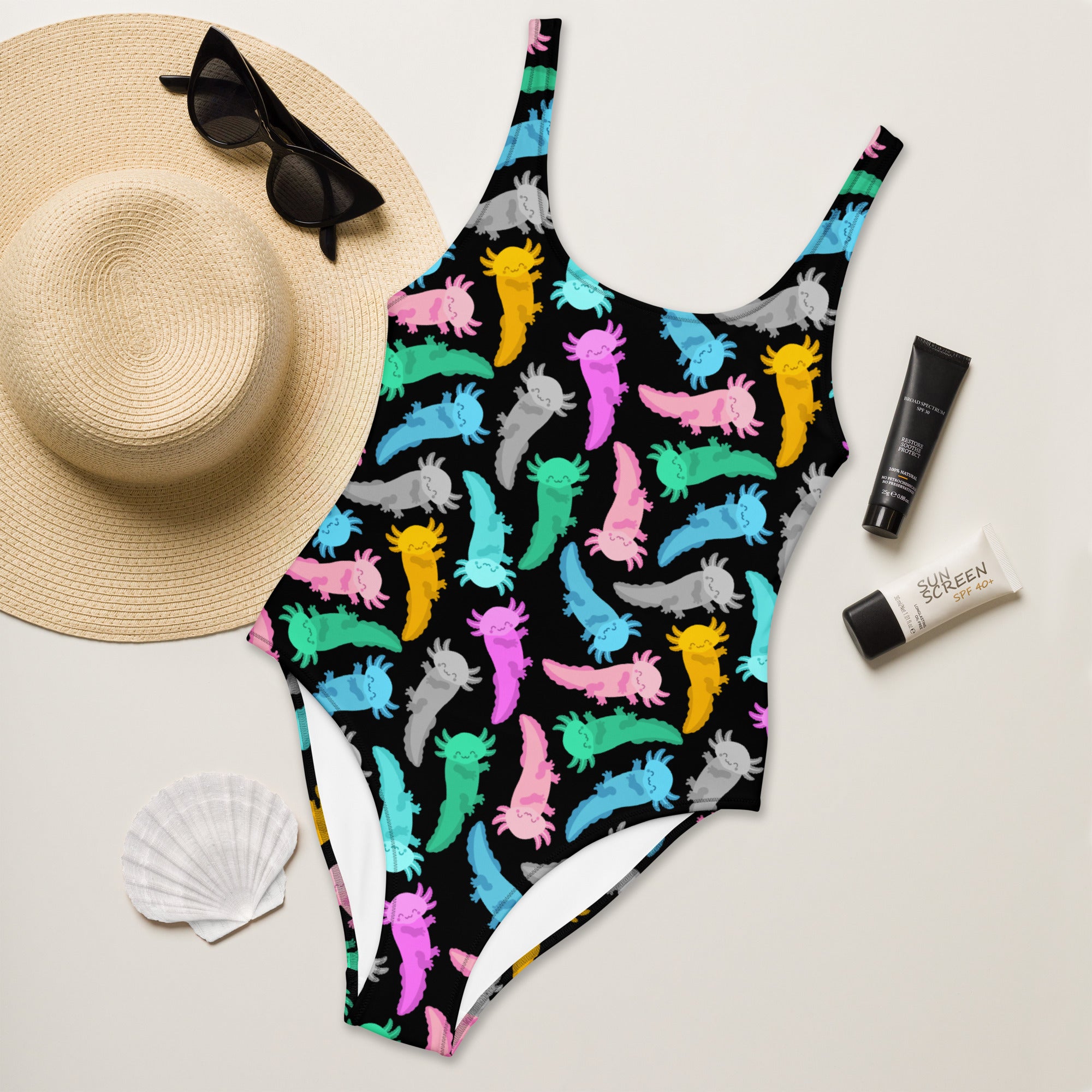 Women's Colorful Axolotl Buttery Soft Swimsuit With UPF 50+