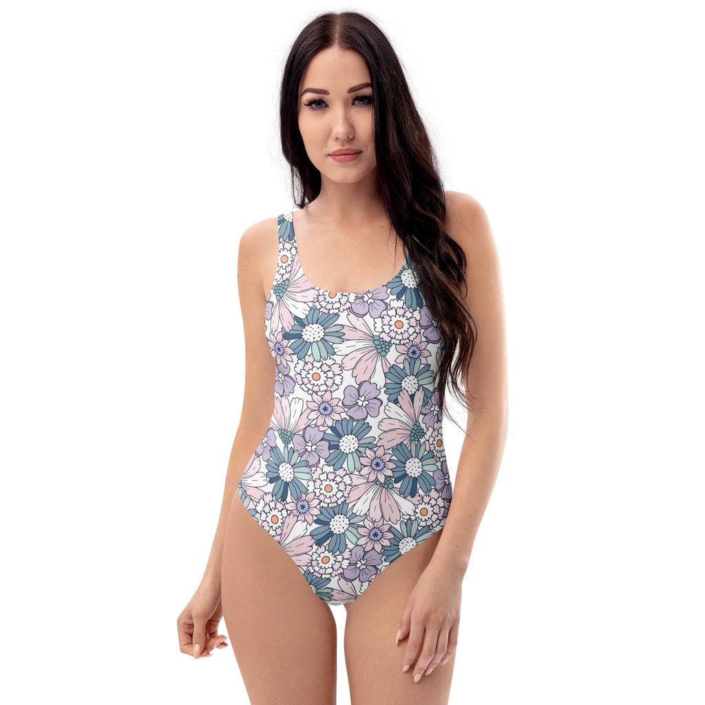 Women's Pastel Vintage Floral Buttery Soft Swimsuit With UPF 50+