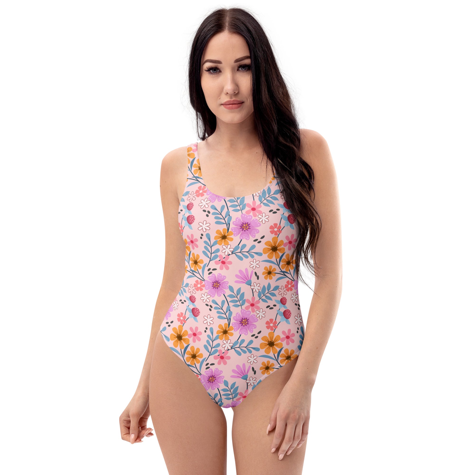 Women's Pink Floral Buttery Soft Swimsuit With UPF 50+