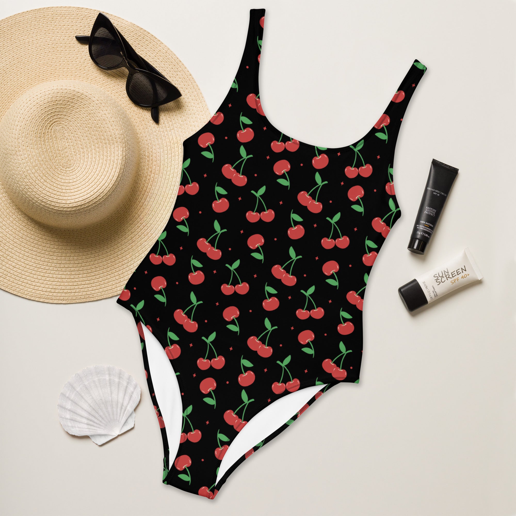 Women's Cherry Print Buttery Soft Swimsuit With UPF 50+