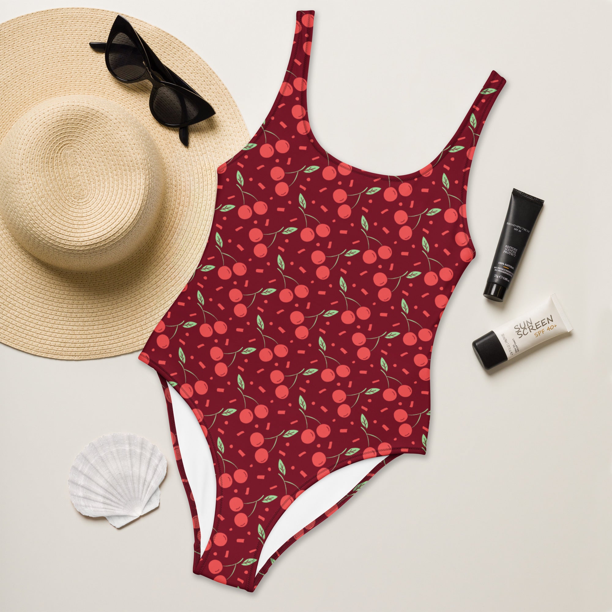 Women's Cherry Sprinkle Buttery Soft Swimsuit With UPF 50+