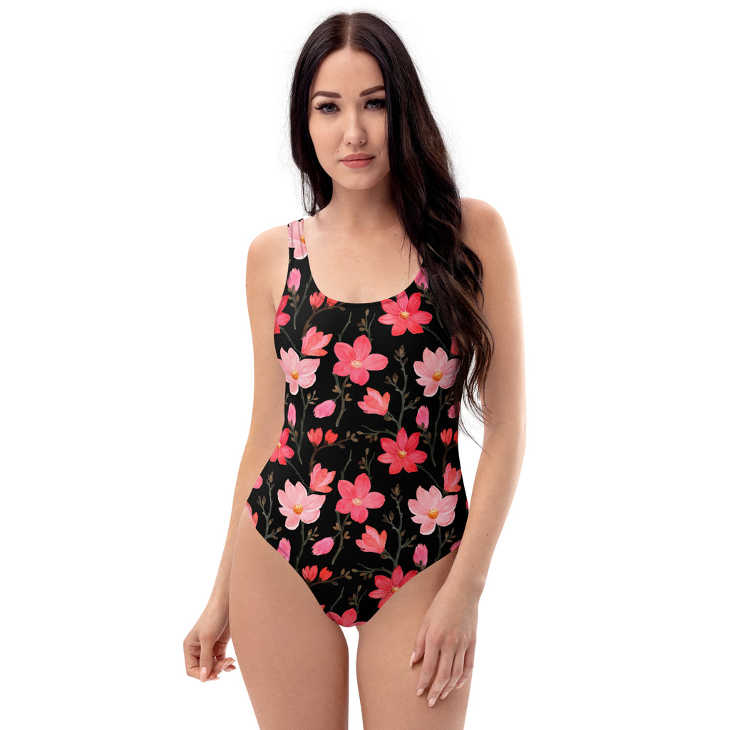 Women's Watercolor Pink Floral Buttery Soft Swimsuit With UPF 50+