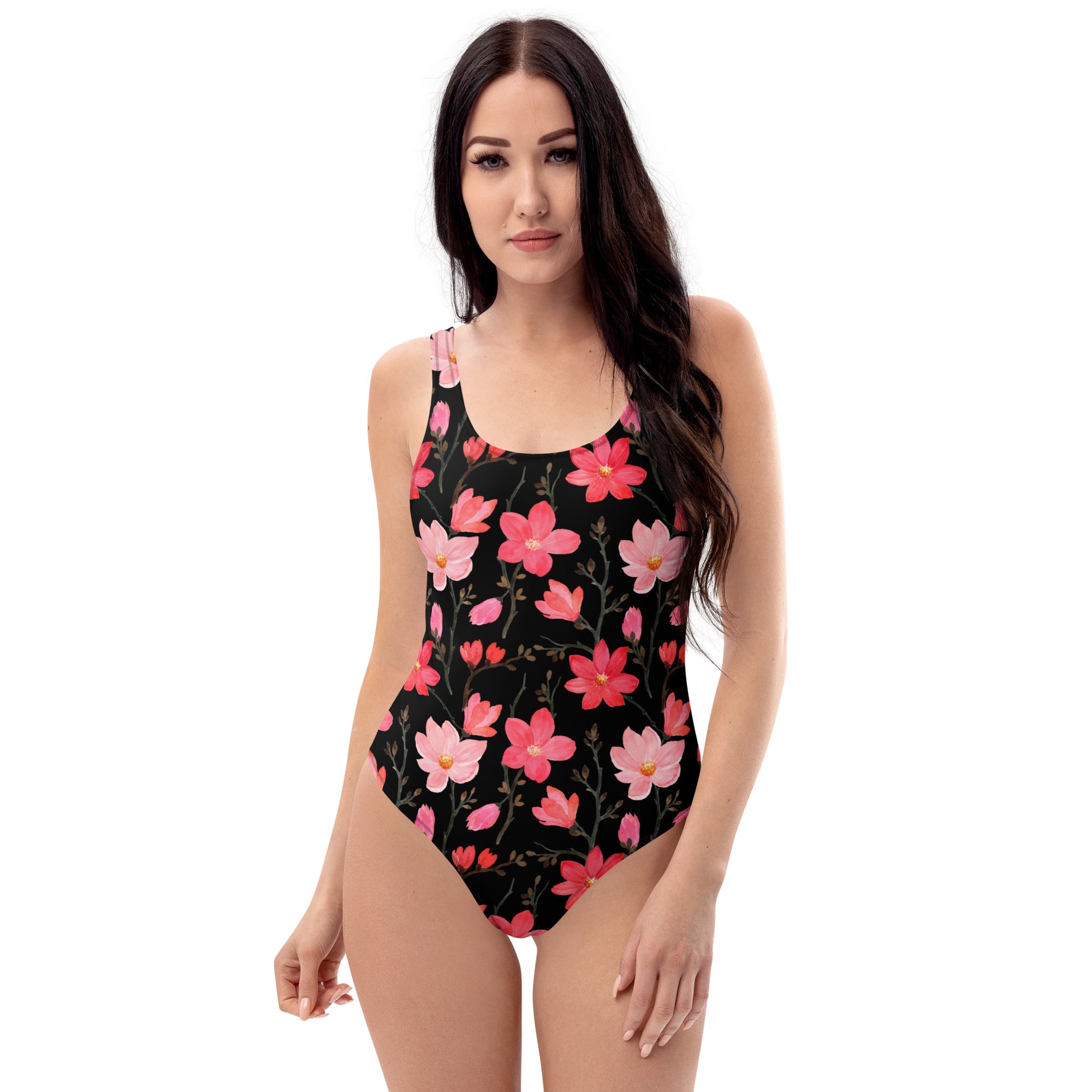 Women's Watercolor Pink Floral Buttery Soft Swimsuit With UPF 50+
