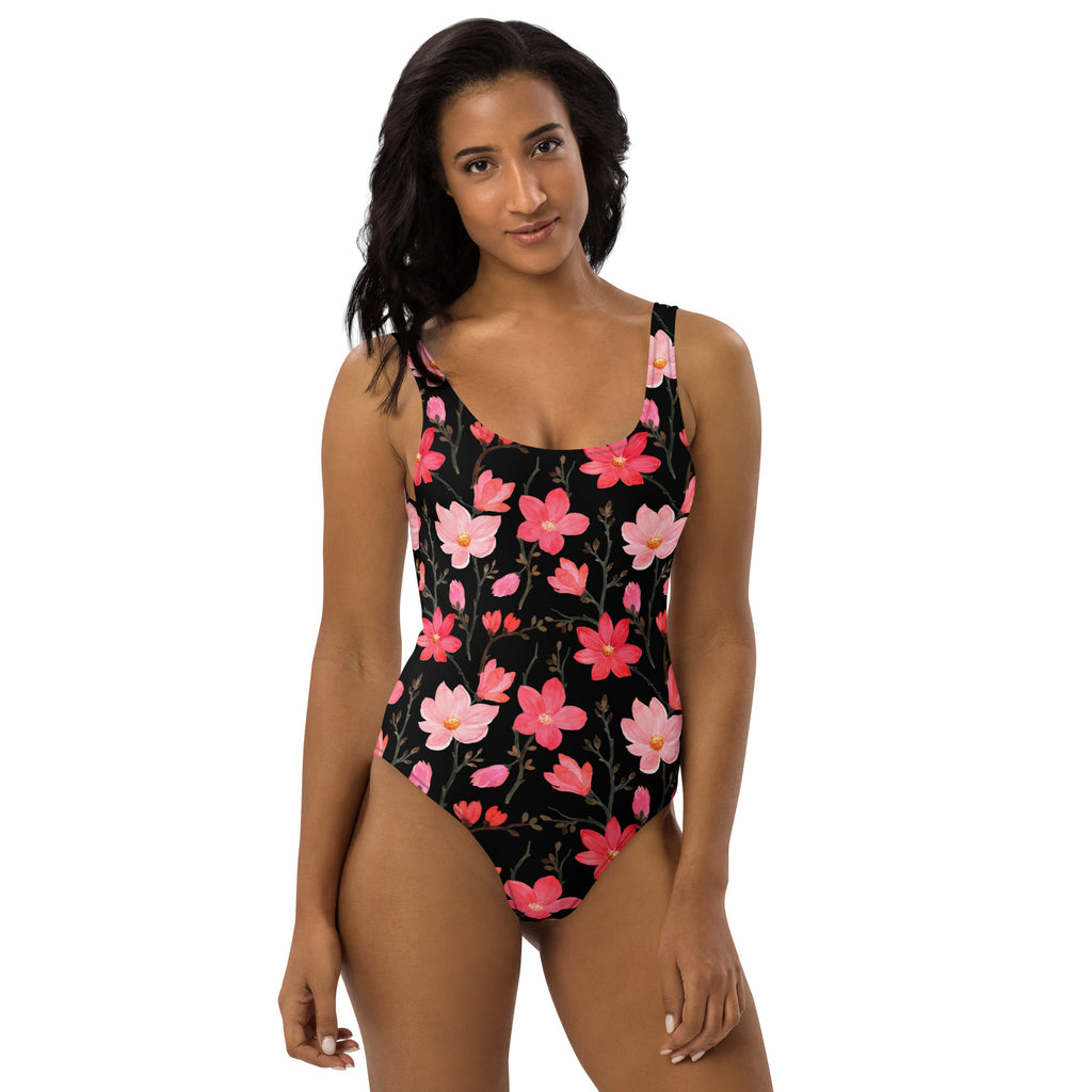 Women's Watercolor Pink Floral Buttery Soft Swimsuit With UPF 50+