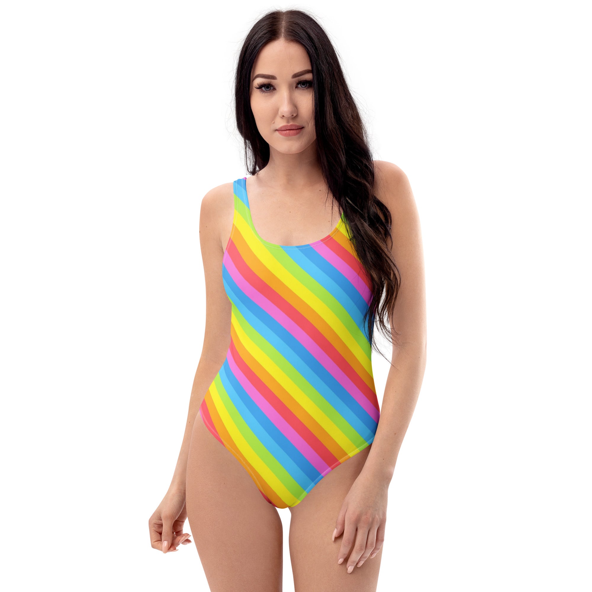Women's Rainbow Stripe Buttery Soft Swimsuit With UPF 50+