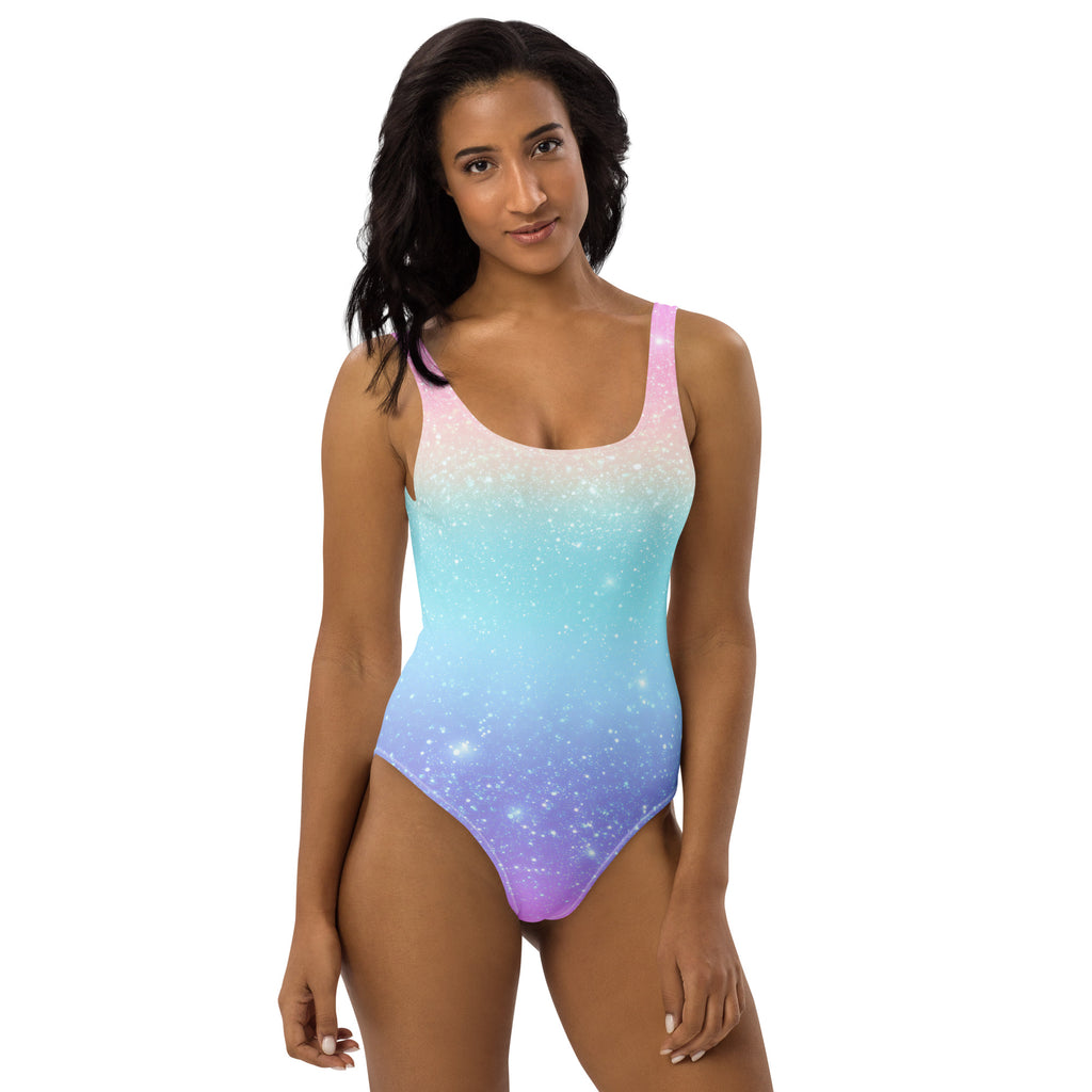 Women's Faux Sparkle Effect Rainbow Buttery Soft Swimsuit With UPF 50+