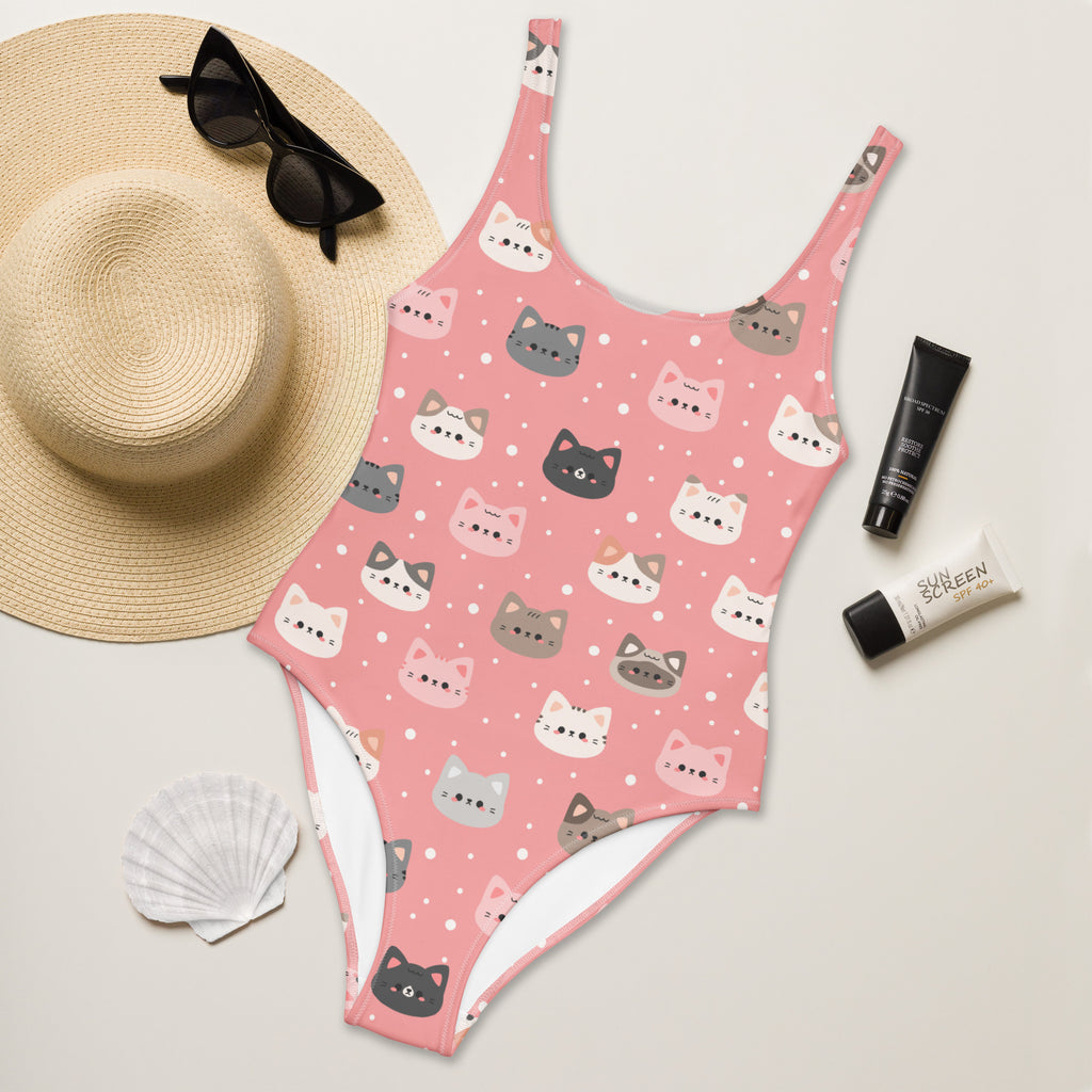Women's Pink Cat Buttery Soft Swimsuit With UPF 50+