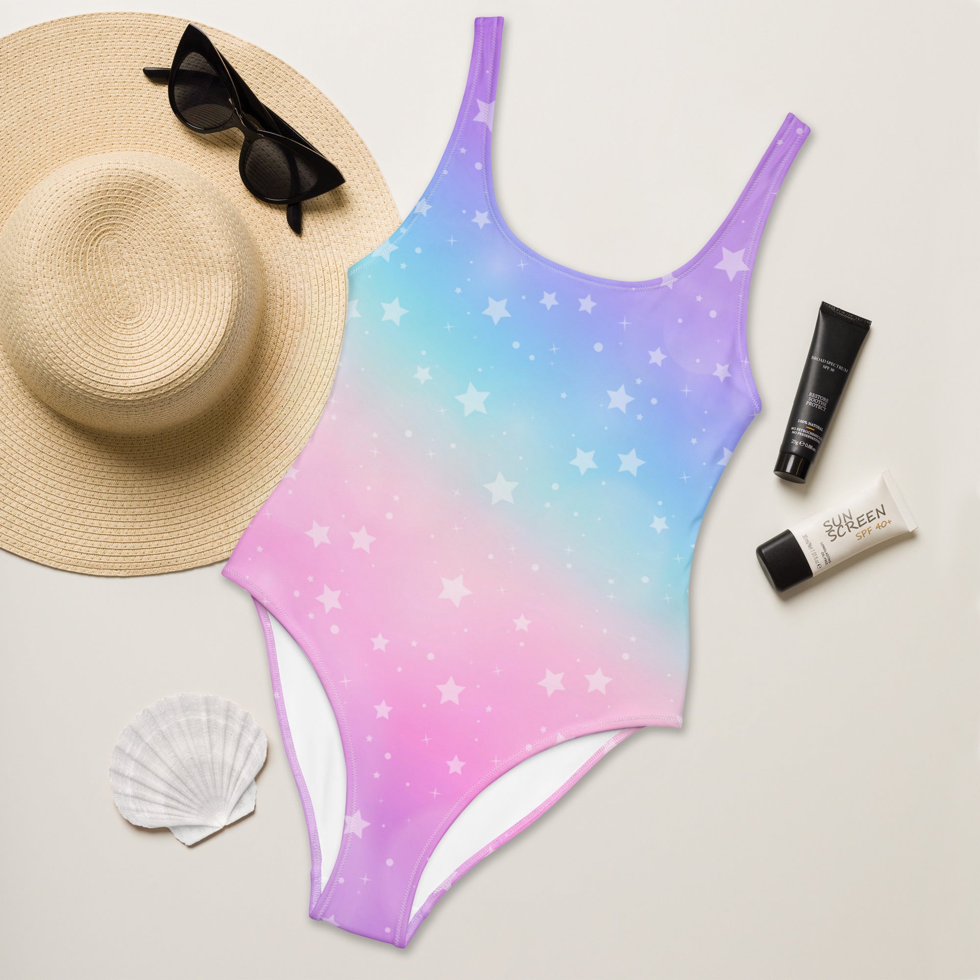 Women's Rainbow Stars Buttery Soft Swimsuit With UPF 50+