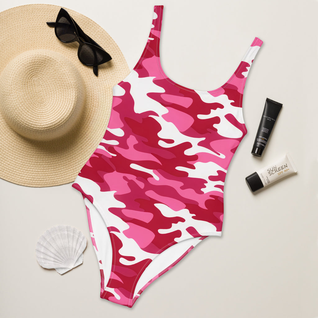 Women's Bright Pink Camouflage Buttery Soft Swimsuit With UPF 50+
