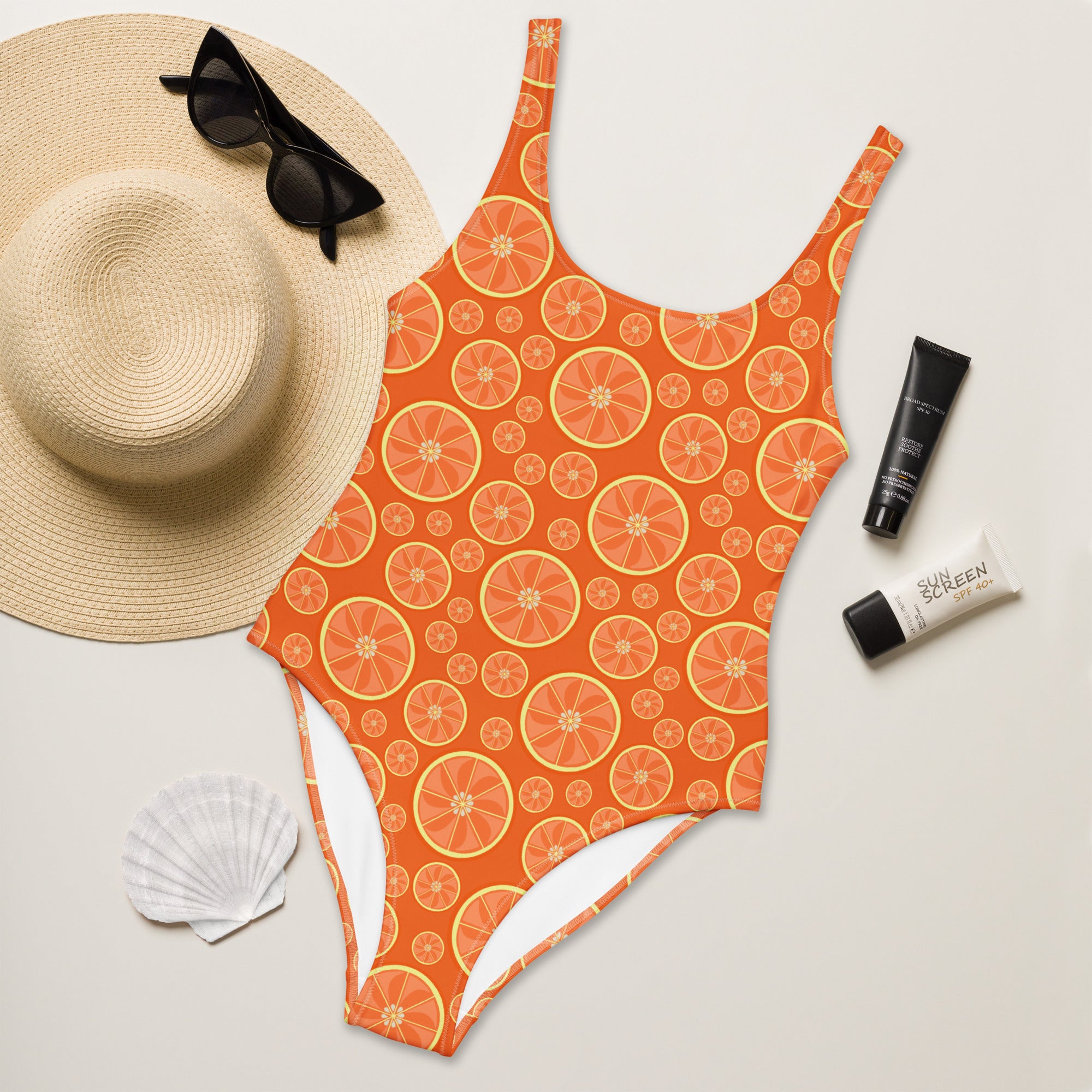 Women's Orange Citrus Buttery Soft Swimsuit With UPF 50+