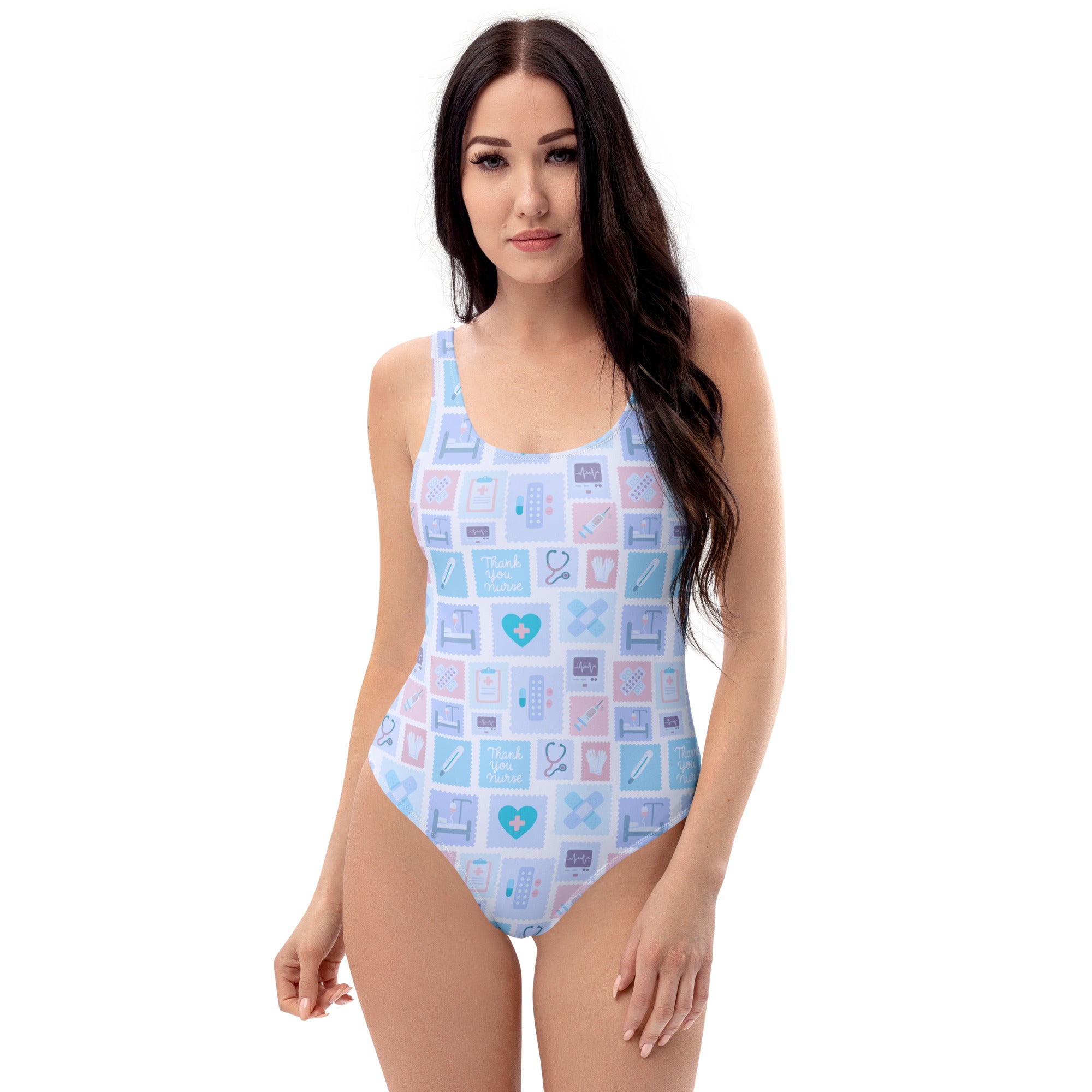 Women's Blue Nurse Icon Buttery Soft Swimsuit With UPF 50+