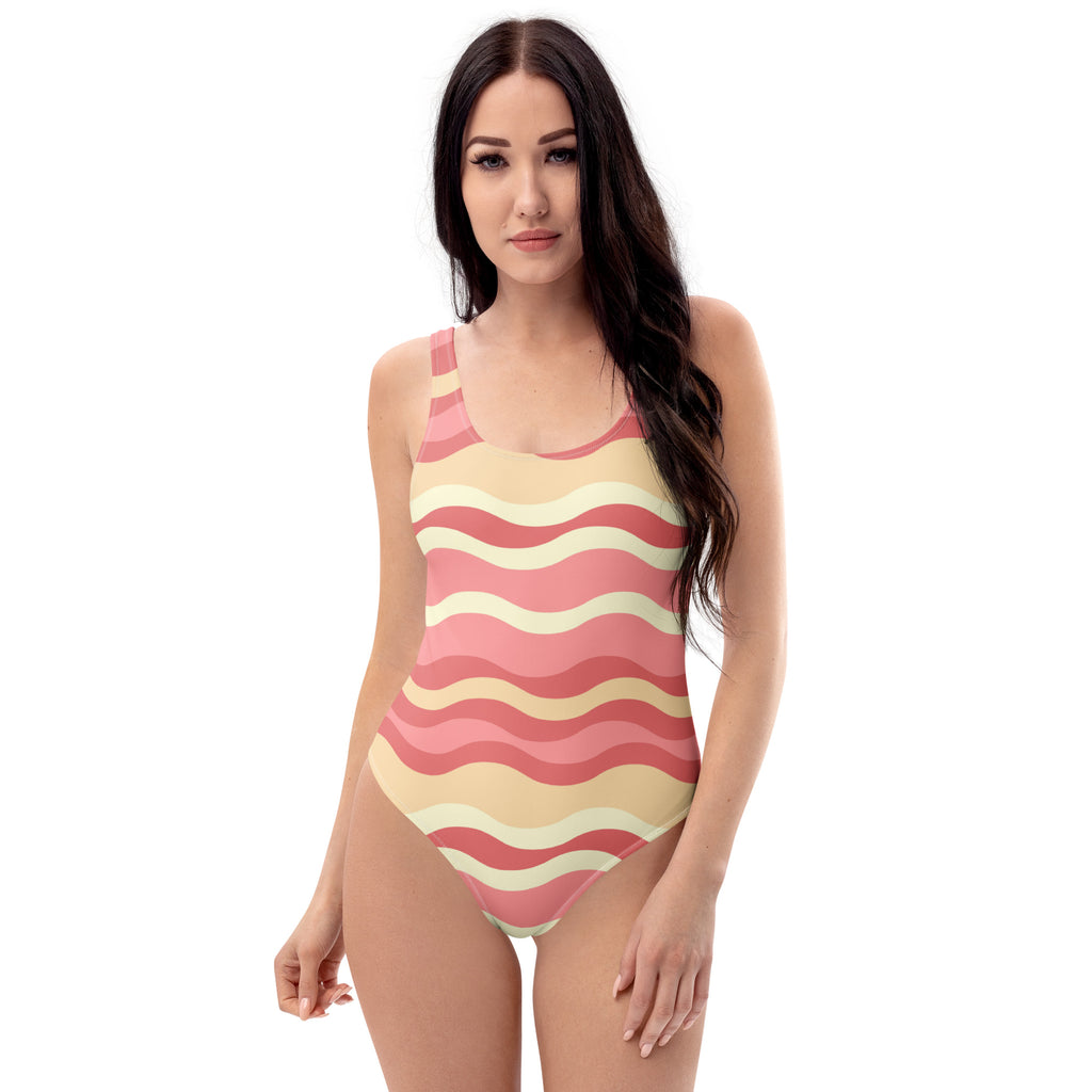 Women's Pink Retro Wave Buttery Soft Swimsuit With UPF 50+