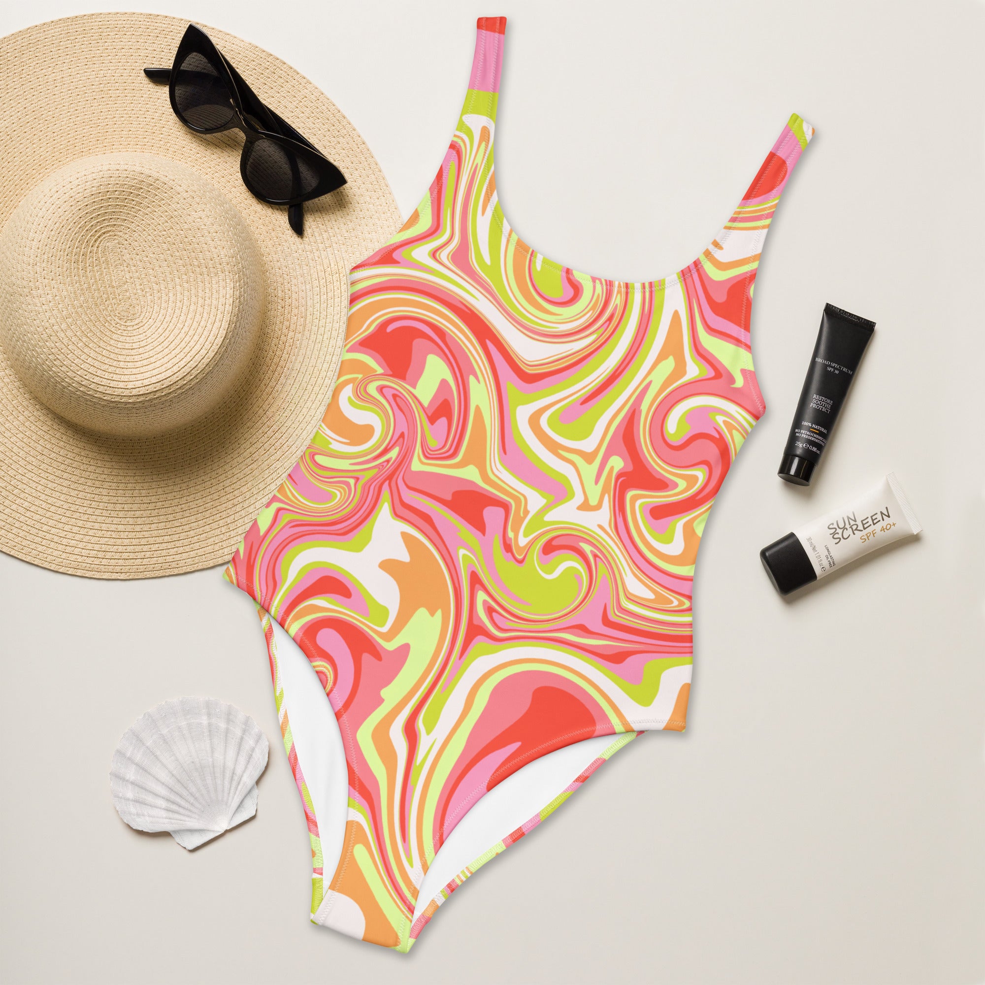 Women's Psychedelic Swirl Buttery Soft Swimsuit With UPF 50+