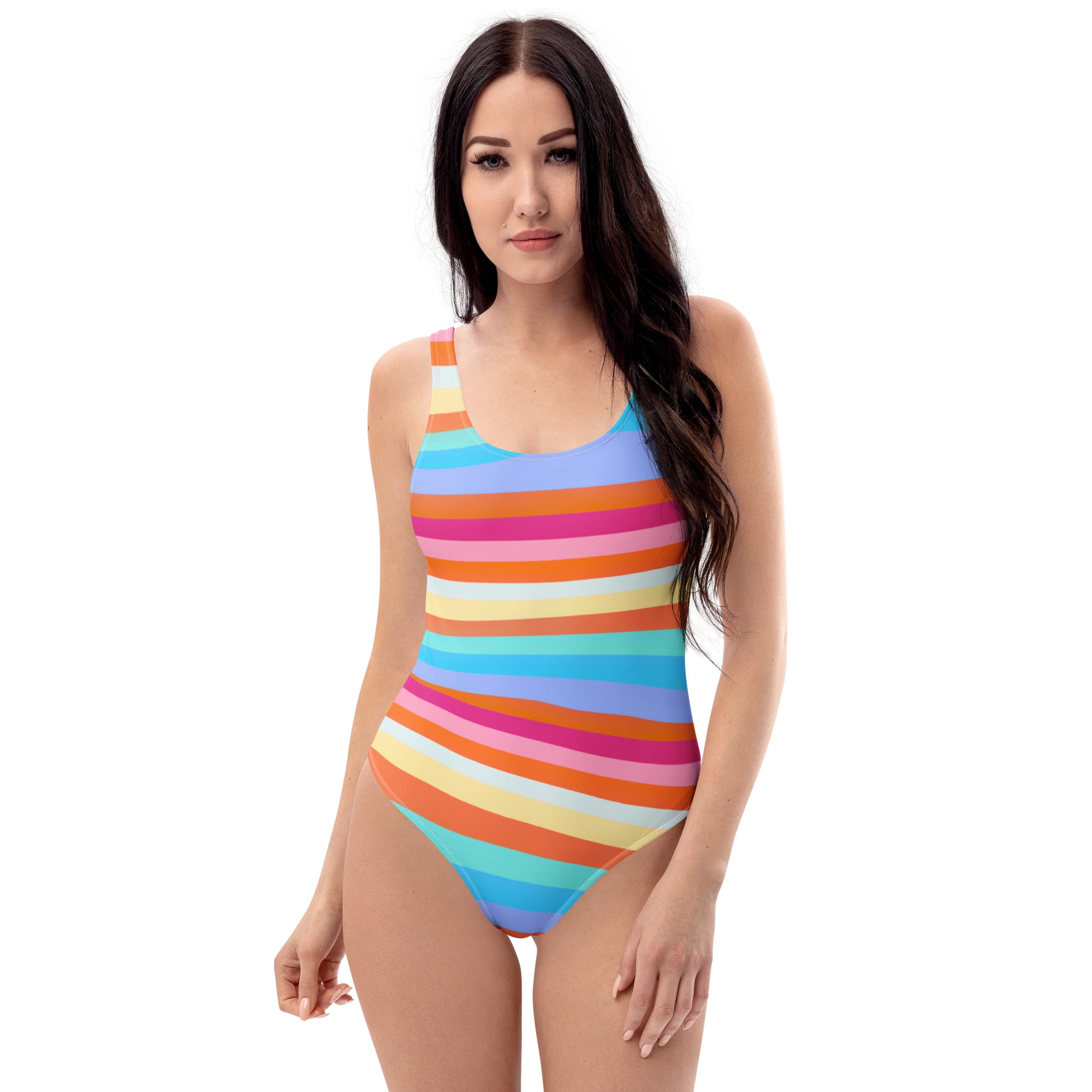 Women's Colorful Retro Stripe Buttery Soft Swimsuit With UPF 50+
