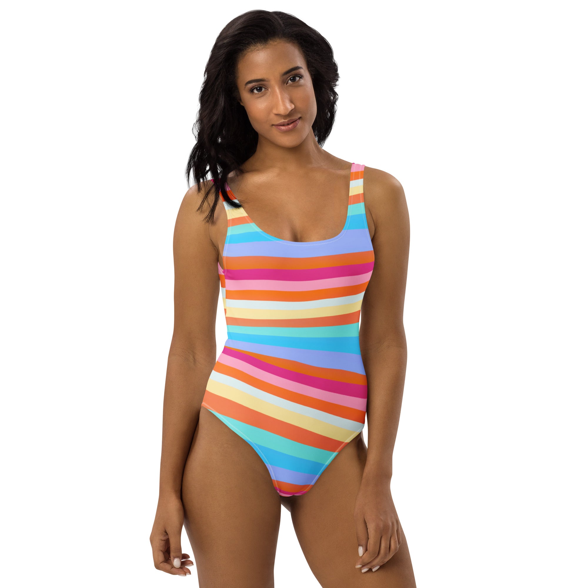 Women's Colorful Retro Stripe Buttery Soft Swimsuit With UPF 50+