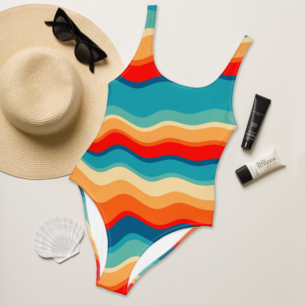 Women's Bright Retro Wave Buttery Soft Swimsuit With UPF 50+