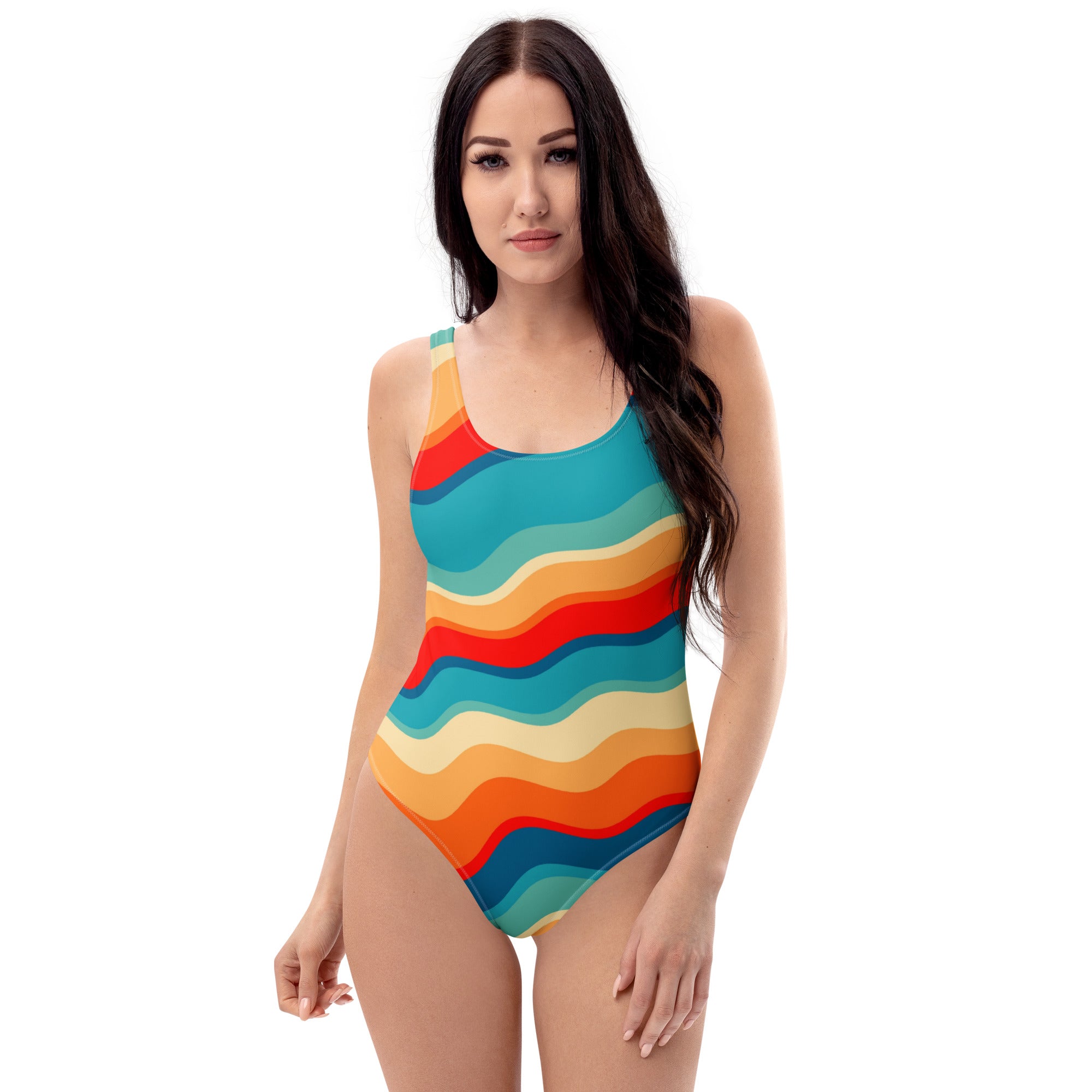 Women's Bright Retro Wave Buttery Soft Swimsuit With UPF 50+