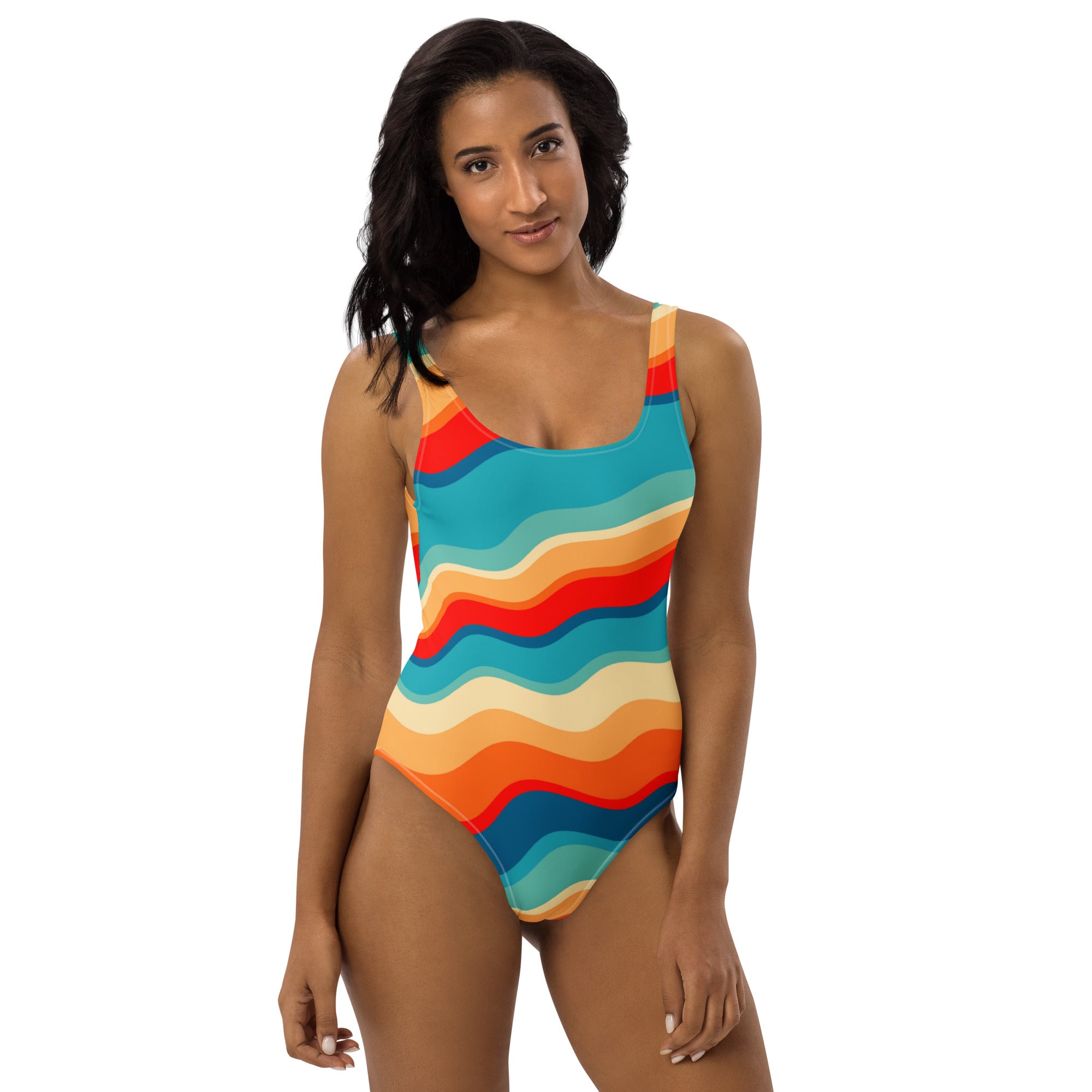Women's Bright Retro Wave Buttery Soft Swimsuit With UPF 50+