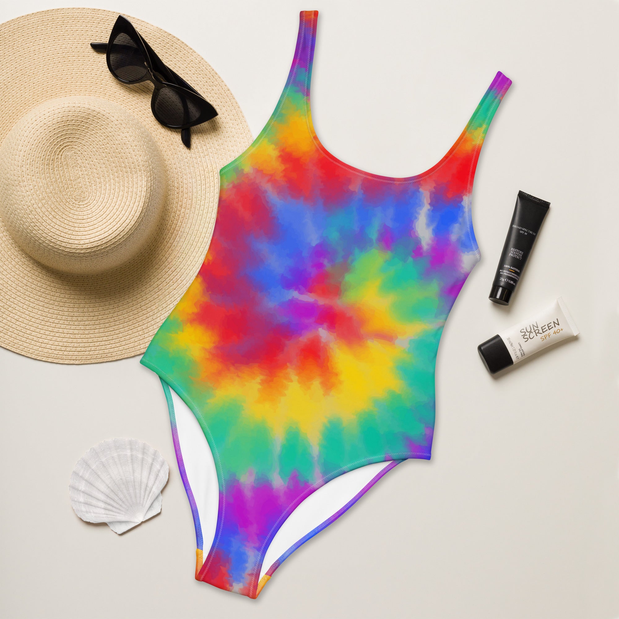 Women's Bright Watercolor Tie Dye Buttery Soft Swimsuit With UPF 50+