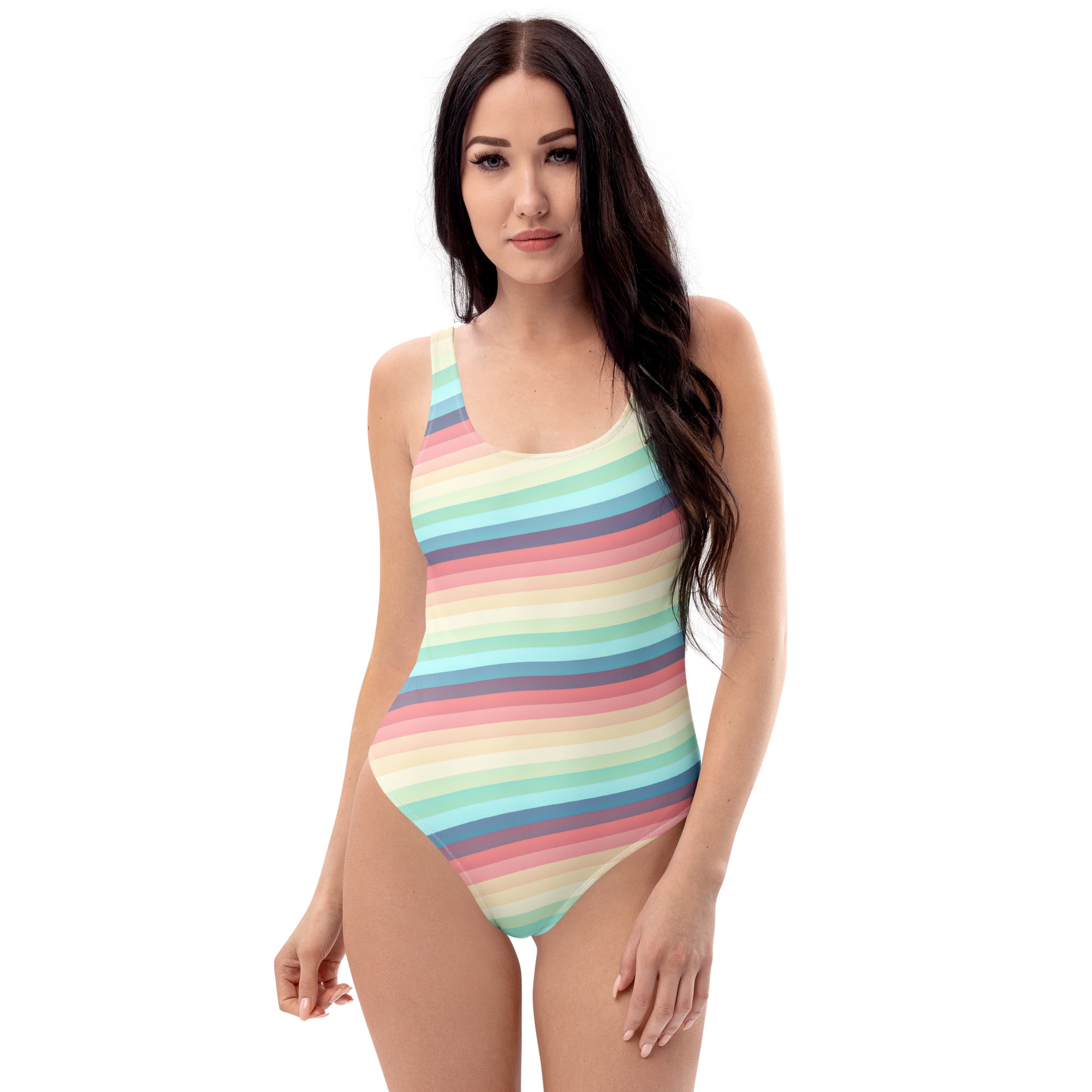 Women's Rainbow Coastal Stripe Buttery Soft Swimsuit With UPF 50+