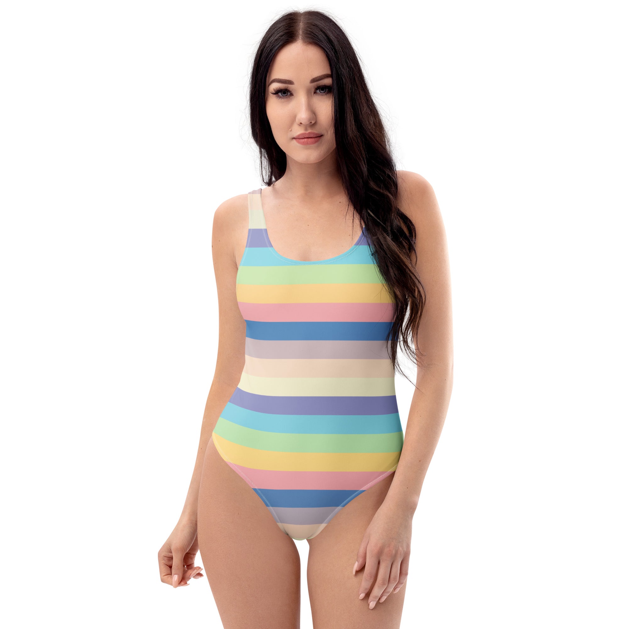 Women's Pastel Rainbow Stripe Buttery Soft Swimsuit With UPF 50+