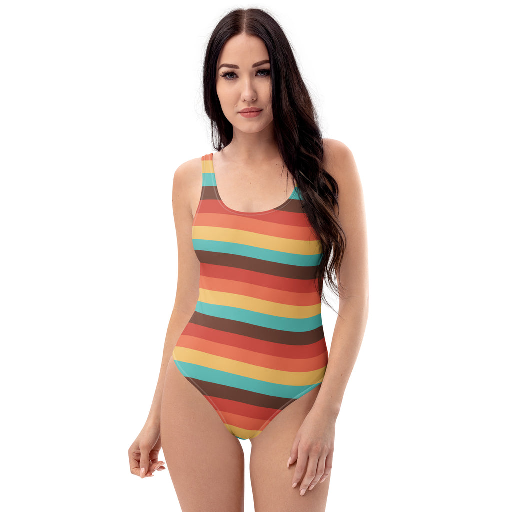 Women's Retro Sunset Stripe Buttery Soft Swimsuit With UPF 50+