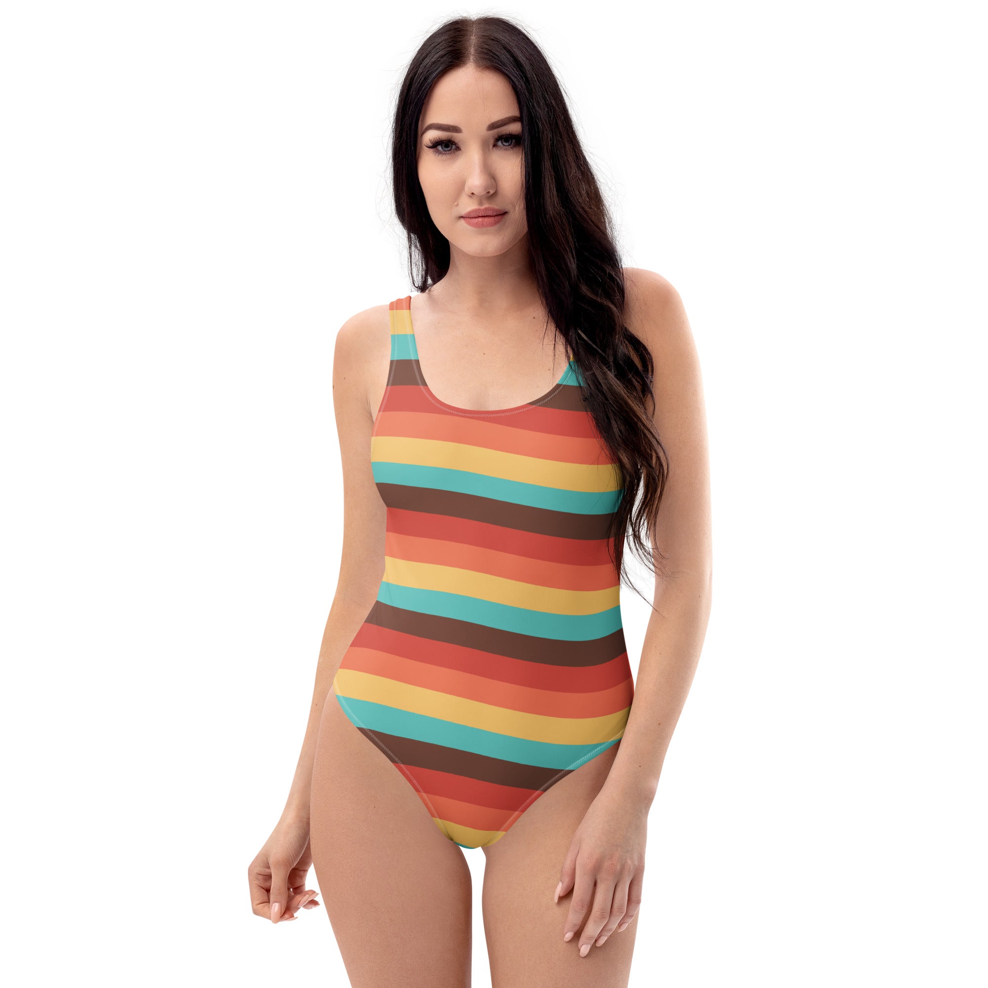 Women's Retro Sunset Stripe Buttery Soft Swimsuit With UPF 50+