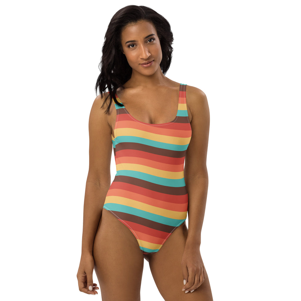 Women's Retro Sunset Stripe Buttery Soft Swimsuit With UPF 50+