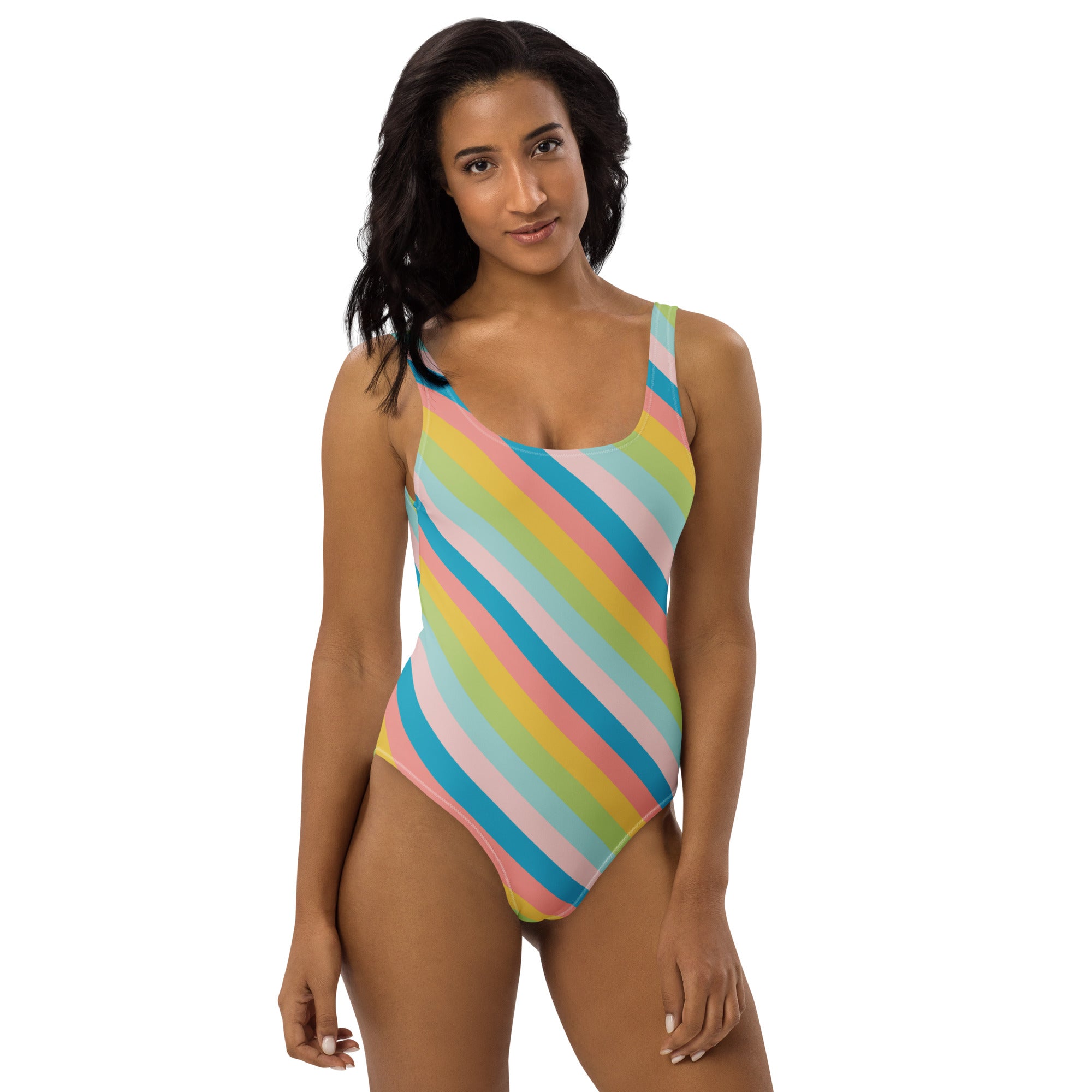 Women's Colorful Retro Striped Buttery Soft Swimsuit With UPF 50+
