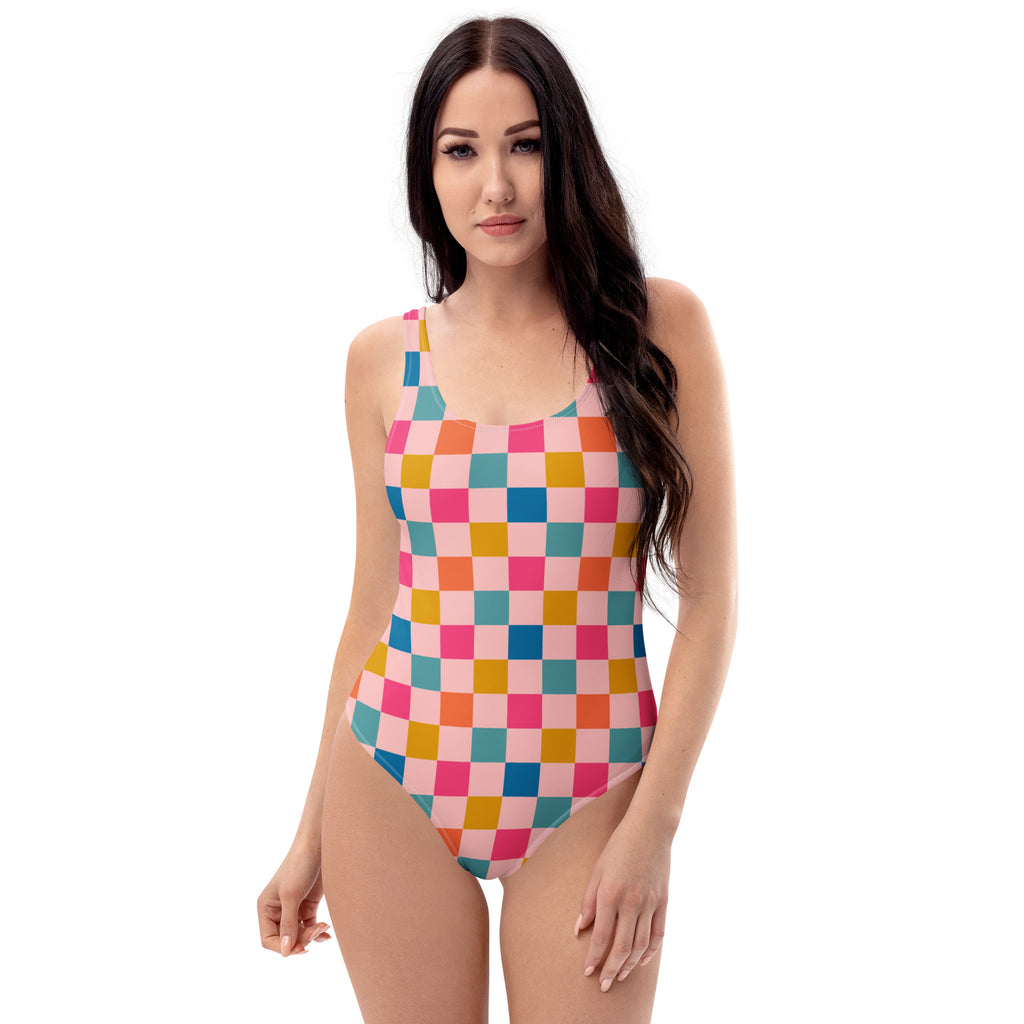 Women's Colorful Checkered Buttery Soft Swimsuit With UPF 50+