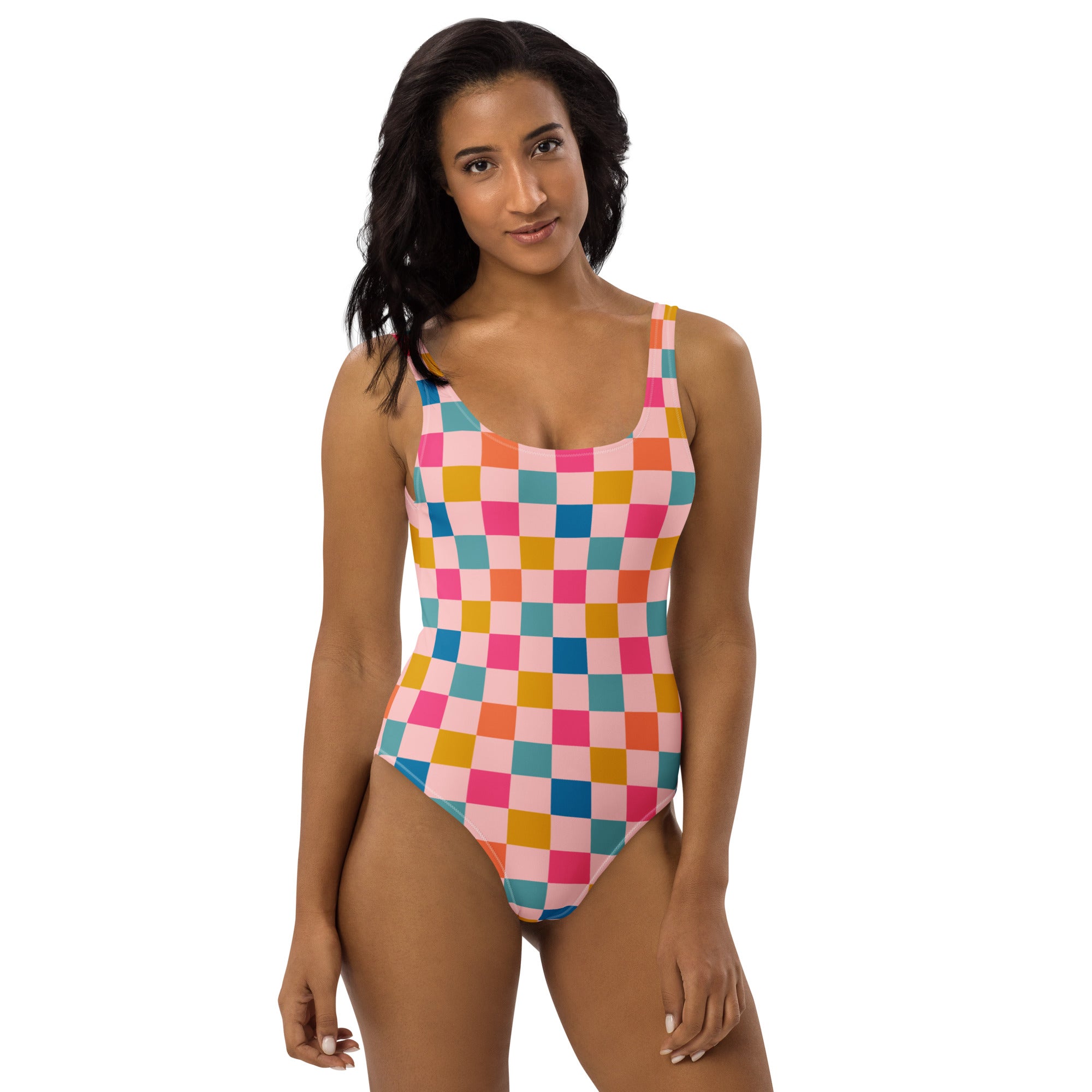 Women's Colorful Checkered Buttery Soft Swimsuit With UPF 50+