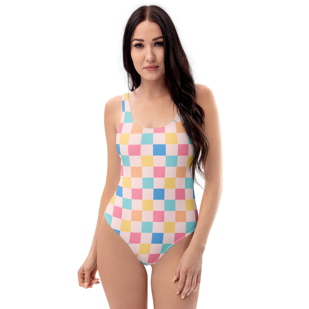 Women's Colorful Pastel Checkered Buttery Soft Swimsuit With UPF 50+