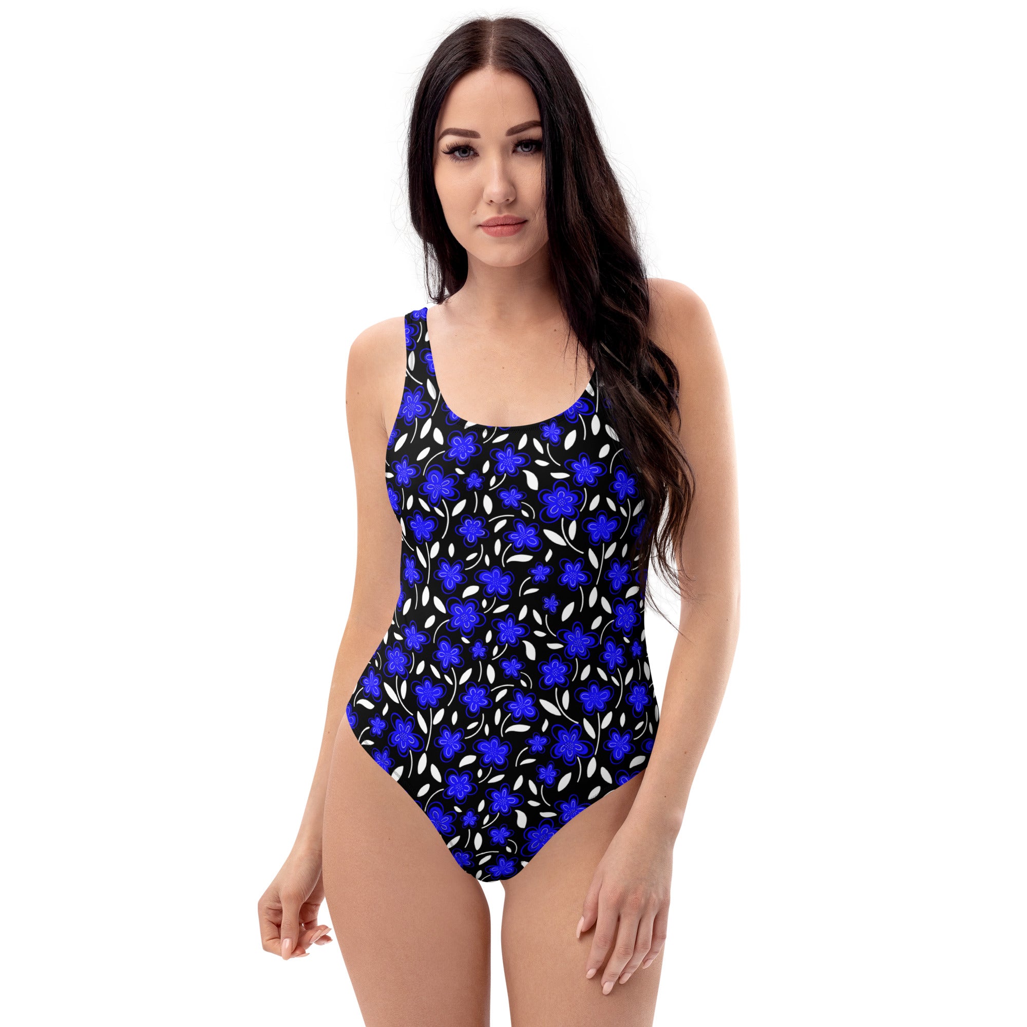 Women's Royal Blue Retro Floral Buttery Soft Swimsuit With UPF 50+