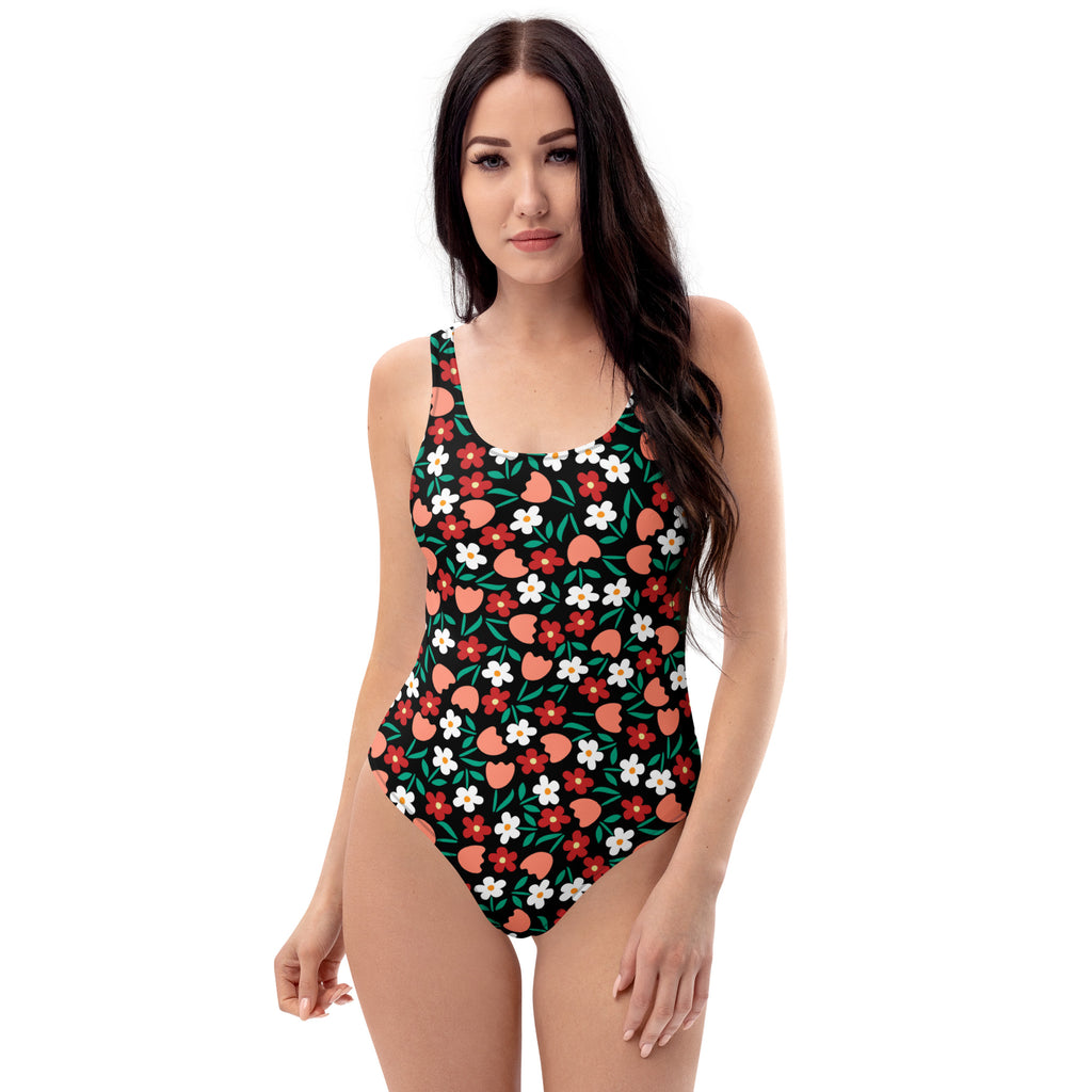 Women's Retro Strawberry Floral Buttery Soft Swimsuit With UPF 50+