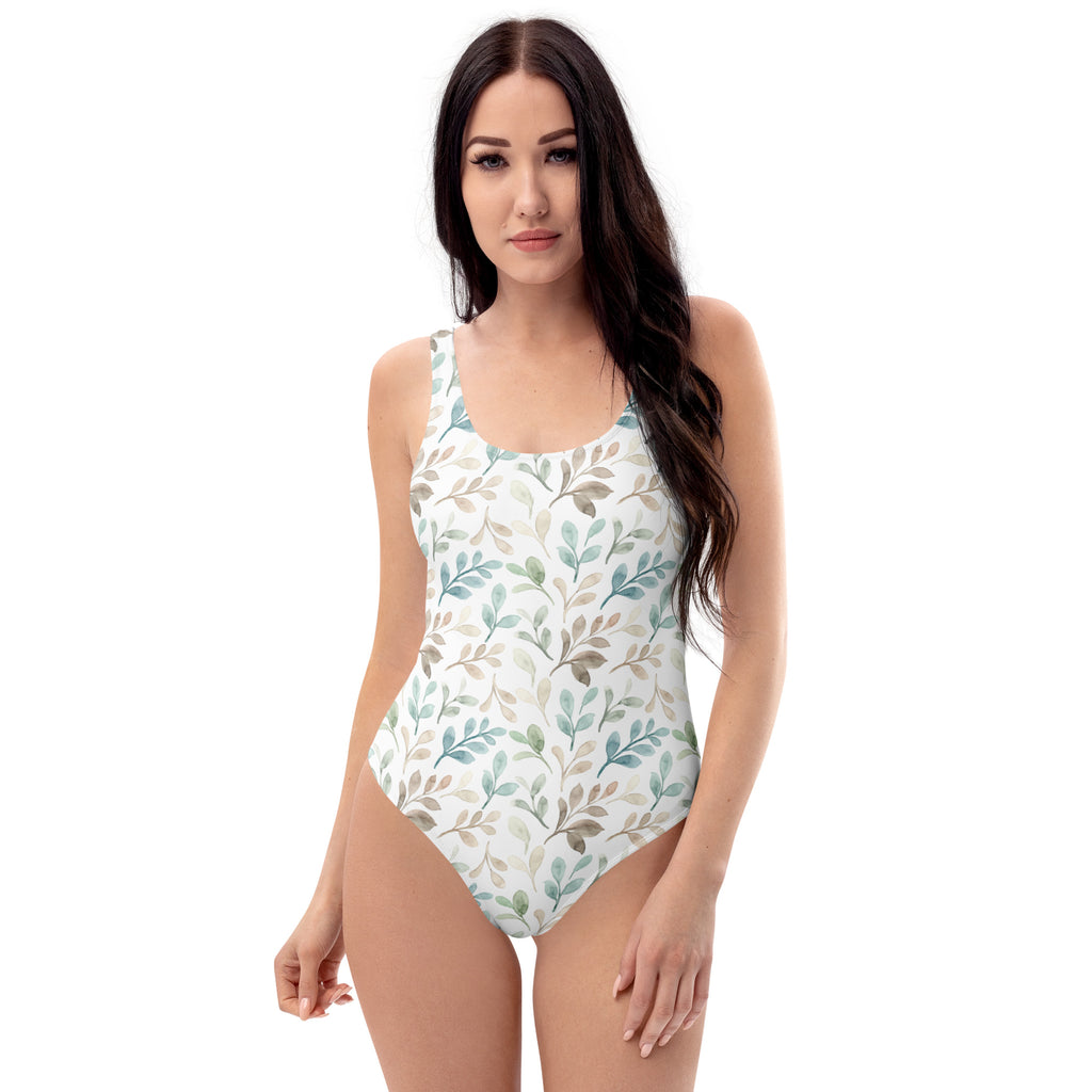Women's Watercolor Botanical Leaf Buttery Soft Swimsuit With UPF 50+