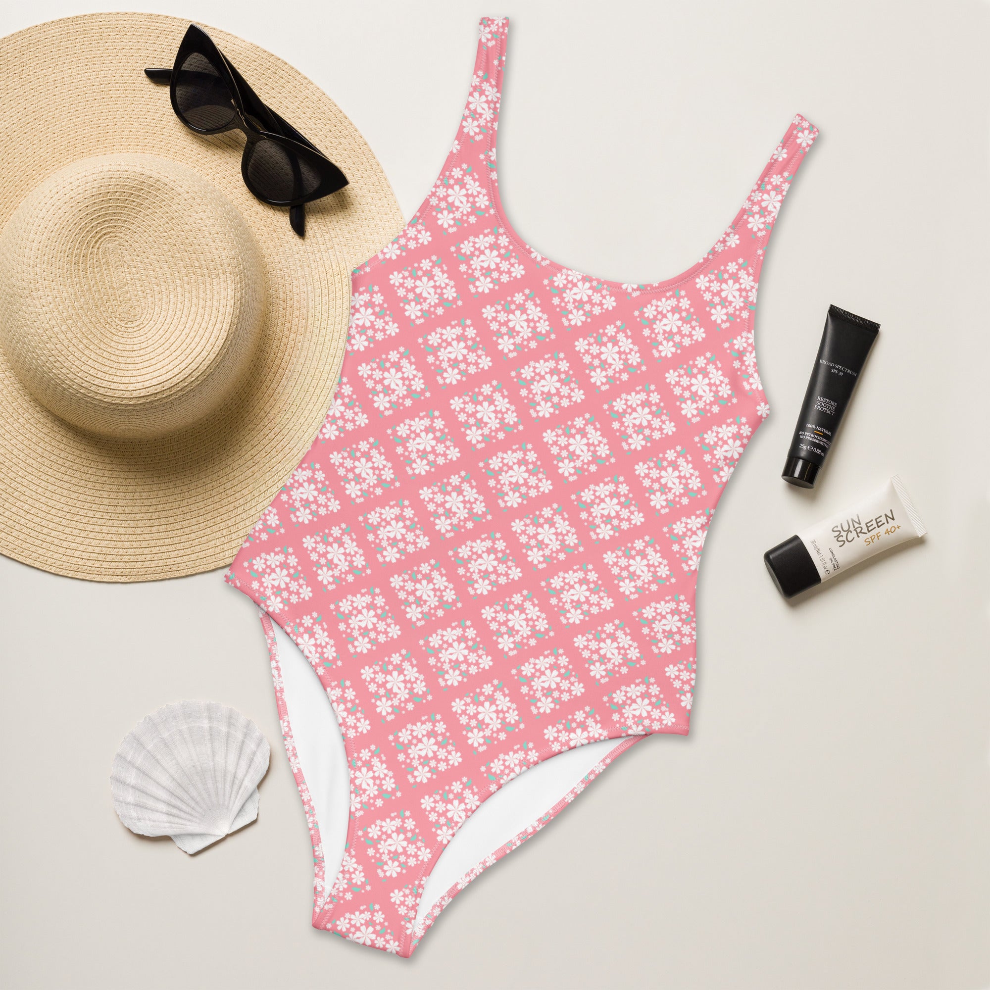Women's Pink Sakura Blossom Buttery Soft Swimsuit With UPF 50+