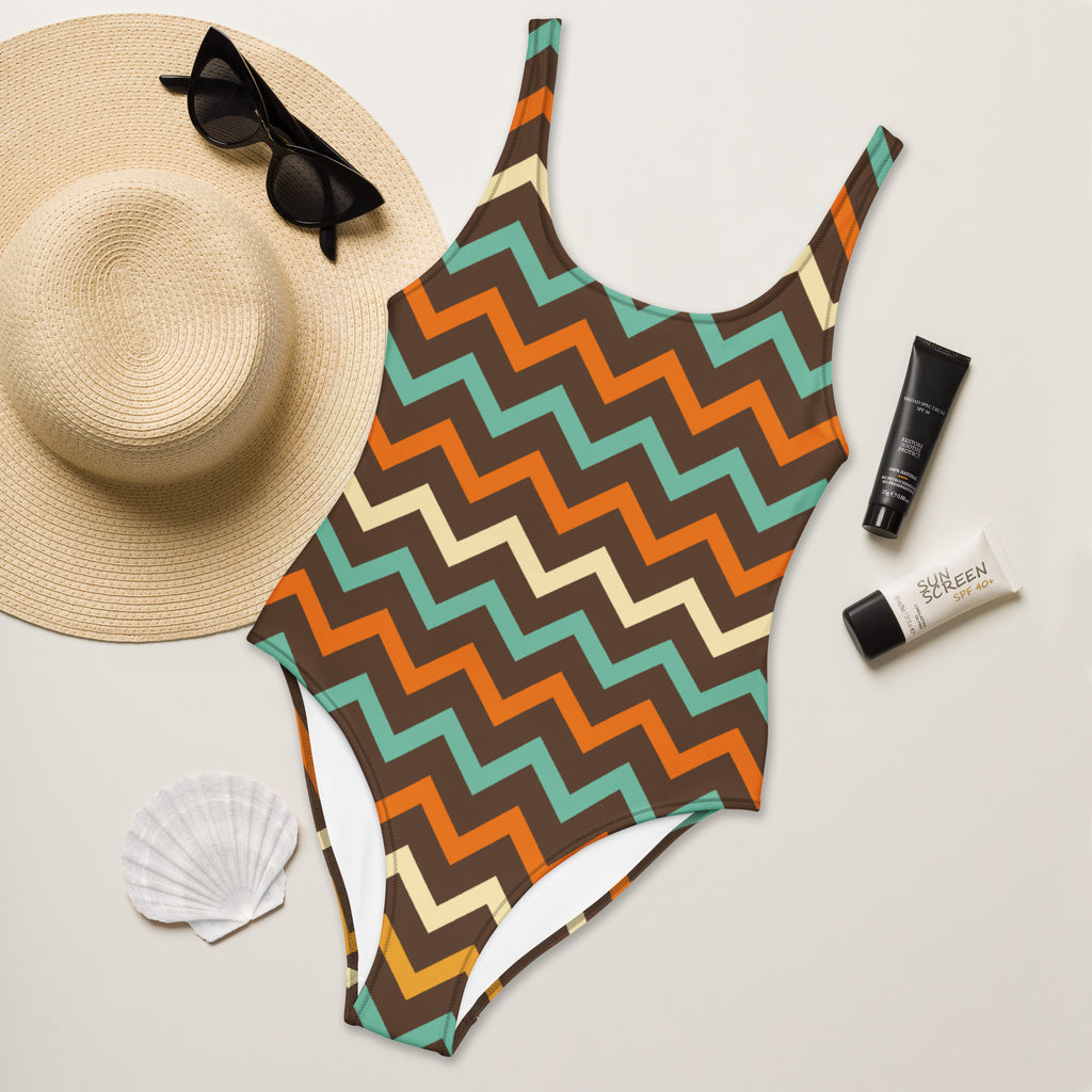 Women's Retro Chevron Buttery Soft Swimsuit With UPF 50+