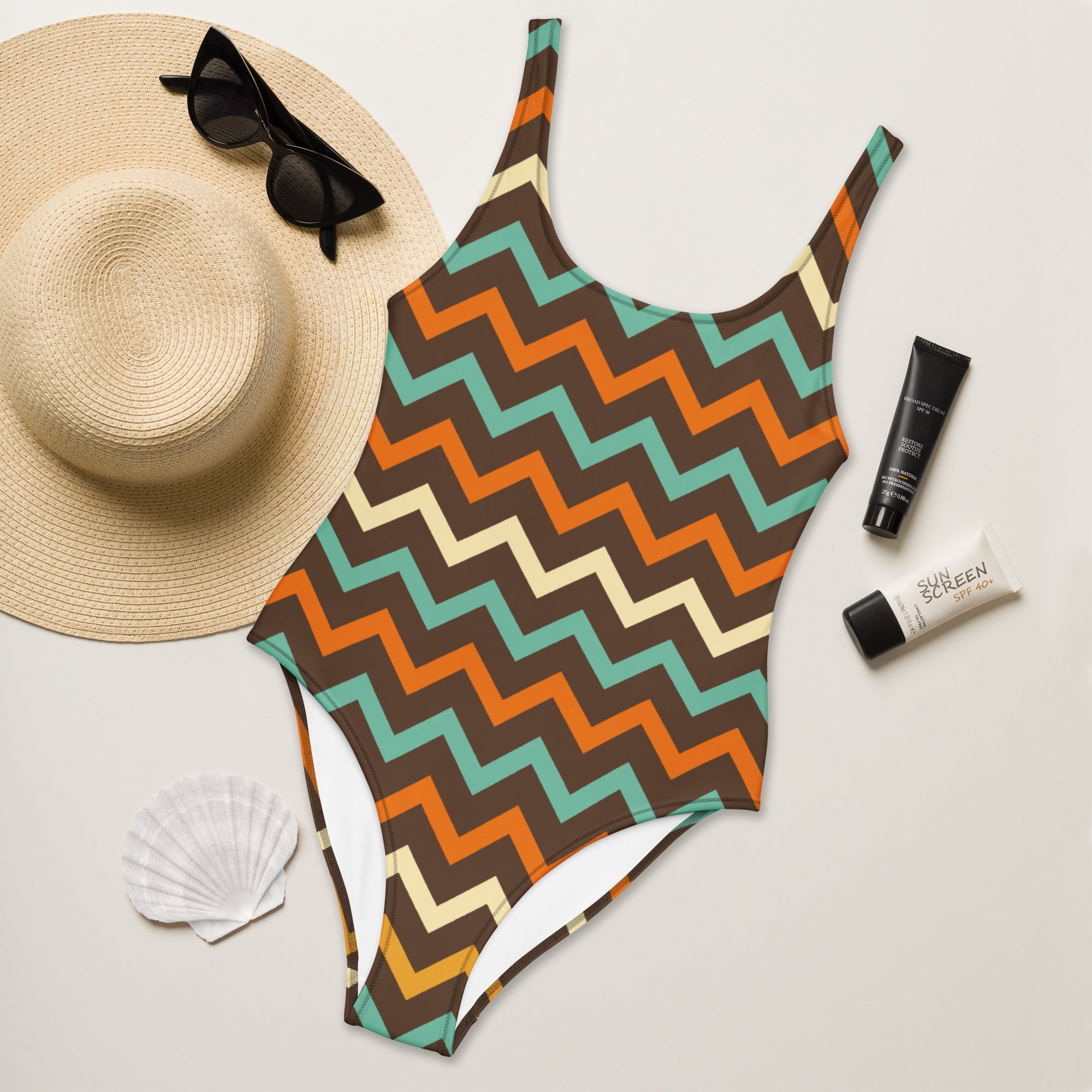 Women's Retro Chevron Buttery Soft Swimsuit With UPF 50+