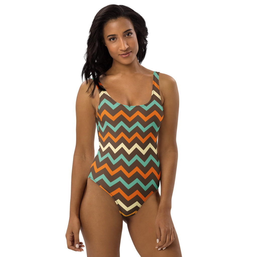 Women's Retro Chevron Buttery Soft Swimsuit With UPF 50+