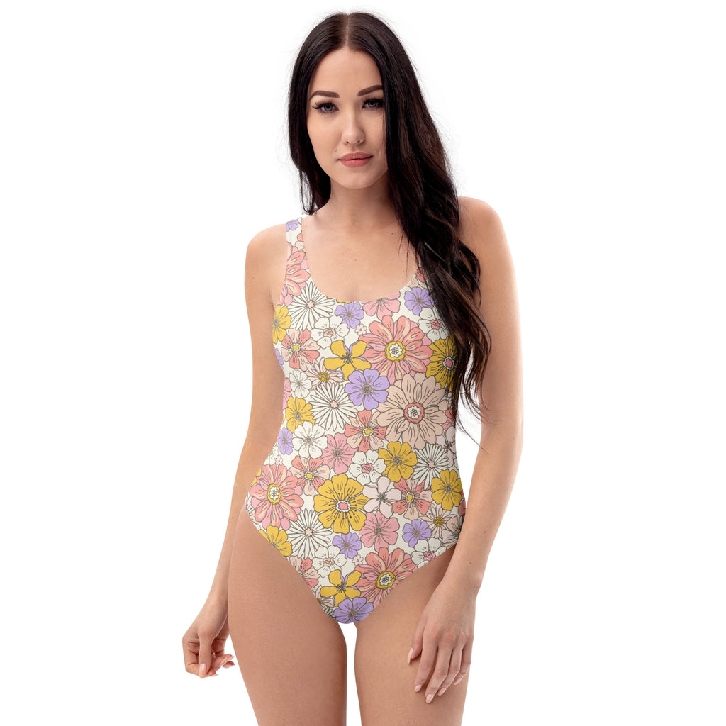Women's Pastel Vintage Flower Buttery Soft Swimsuit With UPF 50+