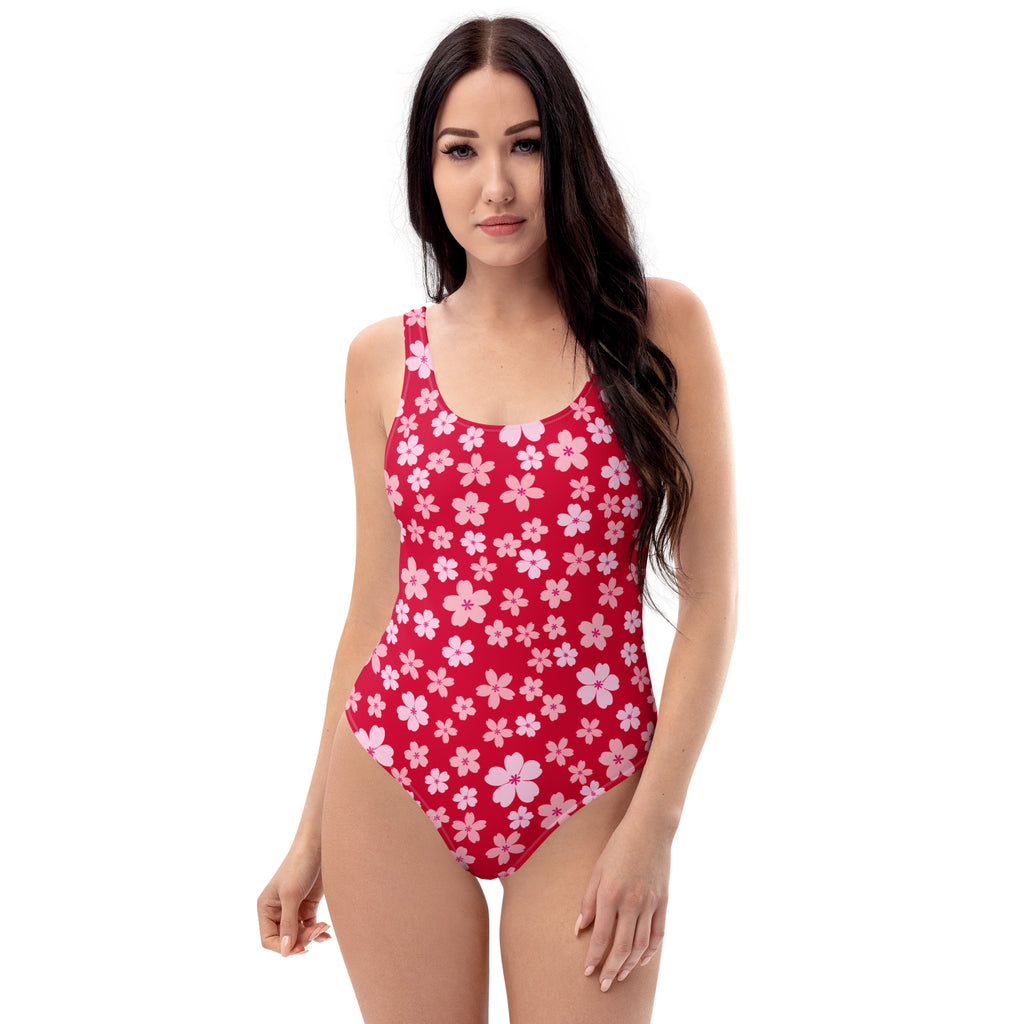 Women's Bright Pink Sakura Blossom Buttery Soft Swimsuit With UPF 50+
