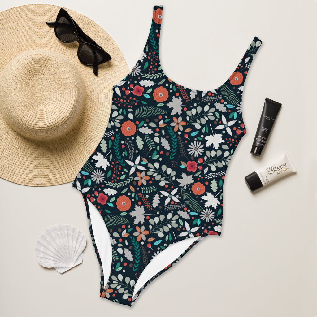 Women's Midnight Green Botanical Buttery Soft Swimsuit With UPF 50+