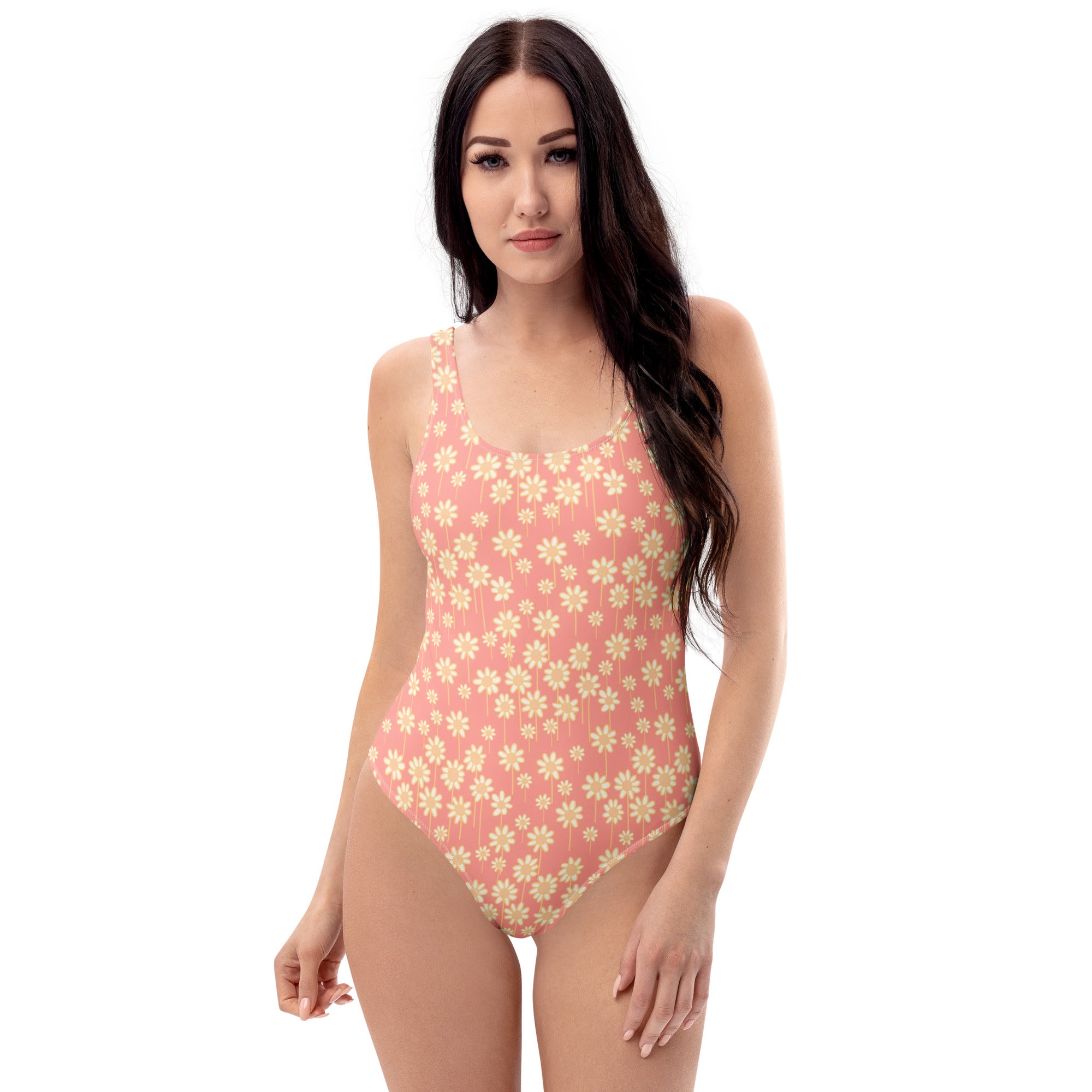 Women's Peach Daisy Buttery Soft Swimsuit With UPF 50+